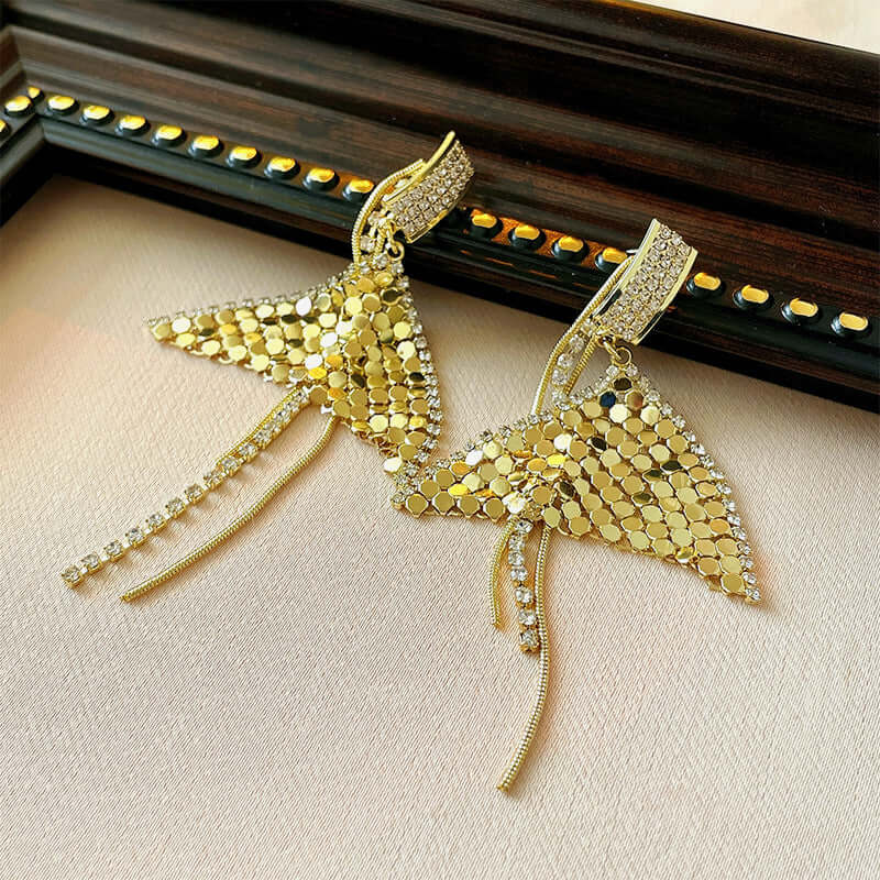 2 Way Bling Sequin Fish Tail Tassel Earrings for Women | HE7994 | Fashion Jewelry for Party, Wedding & Special Occasions