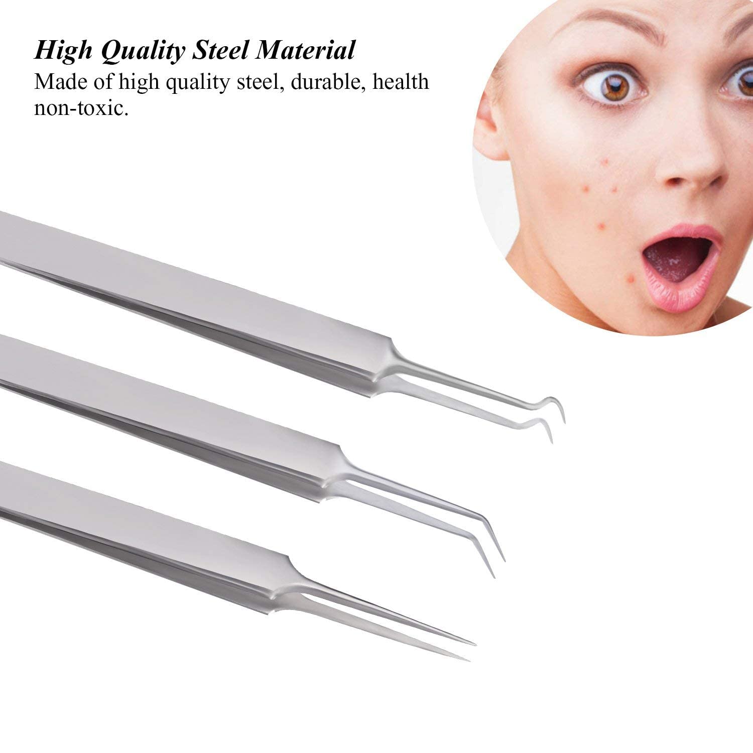 Professional Blackhead & Whitehead Remover Kit - 3 Pcs Stainless Steel Comedone Extractor Tools for Acne & Pimple Popping - Perfect for Facial Skin Care & Blemish Removal at Home