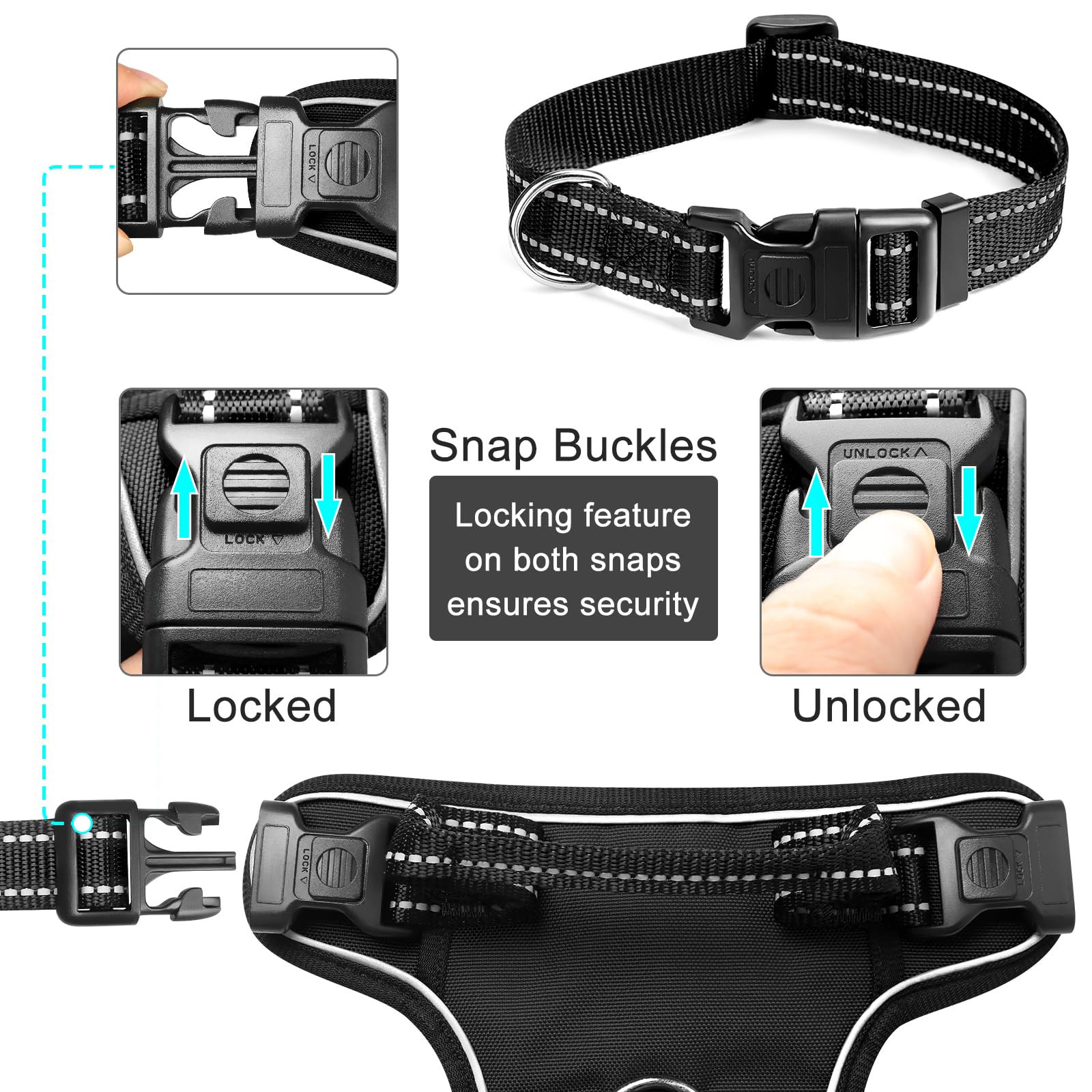 WINSEE No Pull Dog Harness - Adjustable Reflective Pet Vest with Front/Back Leash Clips & Control Handle - for Small, Medium, Large & XL Dogs - Perfect for Walking, Hiking & Outdoor Adventures