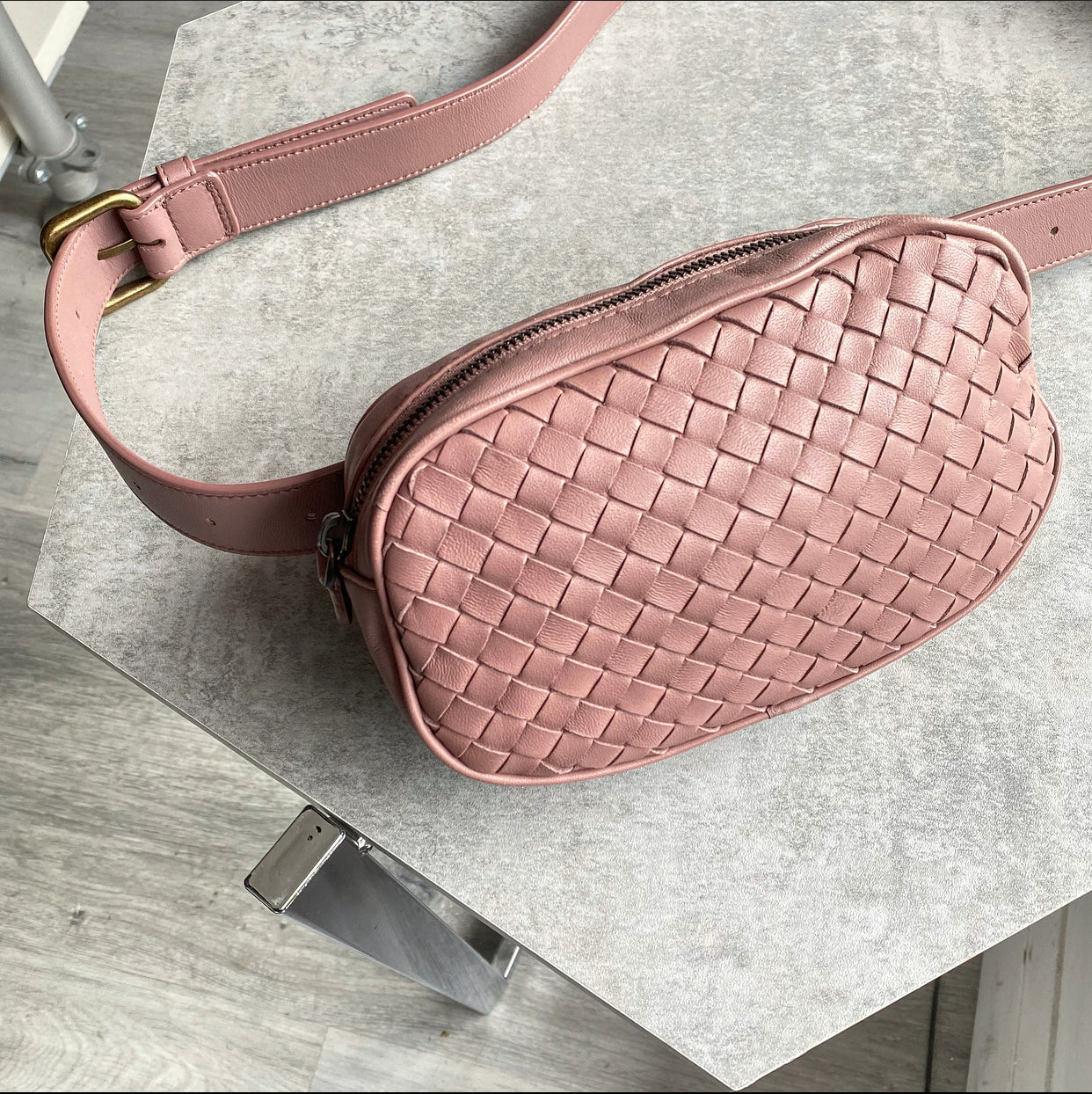 Bottega Veneta Mauve Intrecciato Leather Crossbody Belt Bag for Women | Luxury Designer Waist Pack | Perfect for Travel, Concerts & Everyday Use