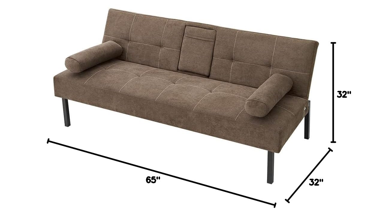 Panana 3-Seater Convertible Futon Sofa Bed - Click Clack Recliner Couch with Fabric Upholstery for Living Room, Guest Room & Small Spaces (Brown) | Multi-Functional Sleeper Sofa for Apartments, Dorms & Studio Living