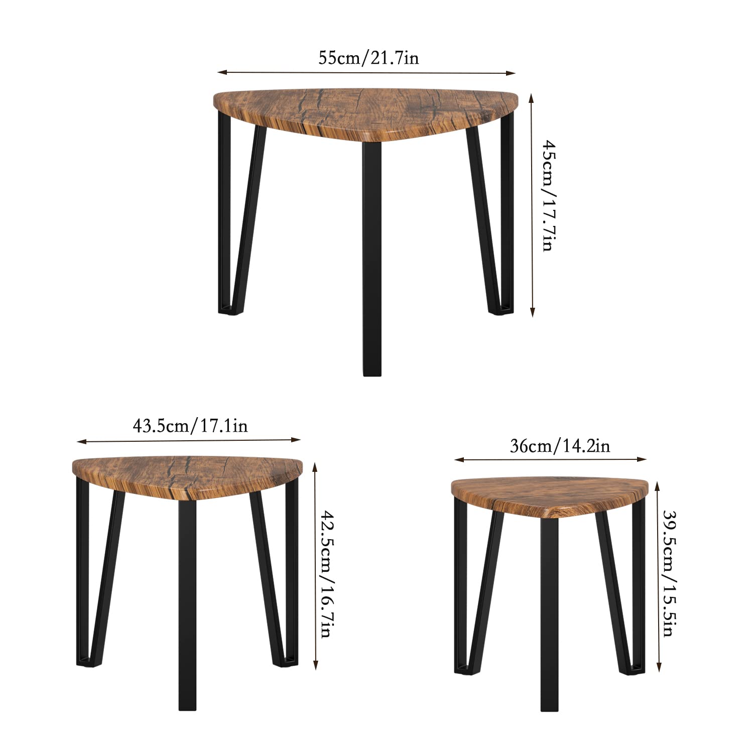 Vintage Rustic Brown Nesting Coffee Tables Set of 3 - Modern End Tables & Nightstands for Living Room, Bedroom & Home Office - Space Saving Side Tables for Small Spaces