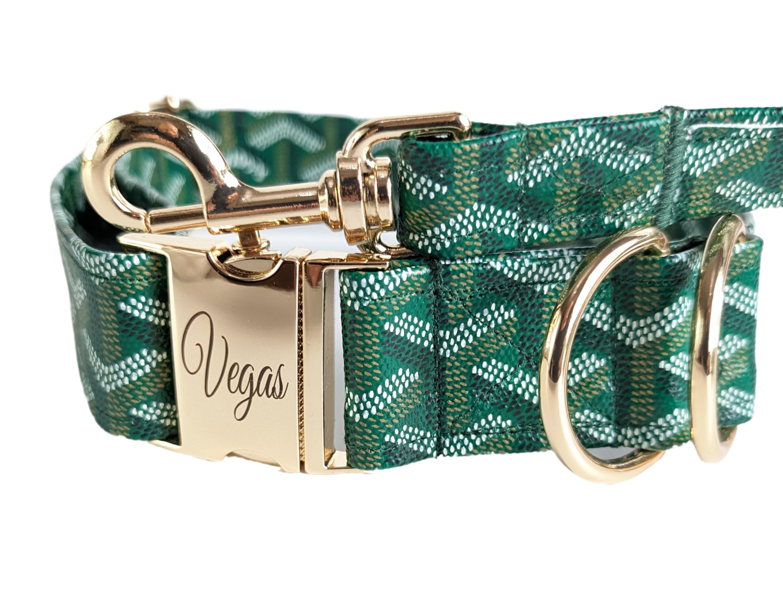 Premium Red & Green Stripe Designer Leather Dog Collar & Leash Set - Small Size, Personalized Name Plate - Perfect for Walks, Training & Fashionable Pet Accessories