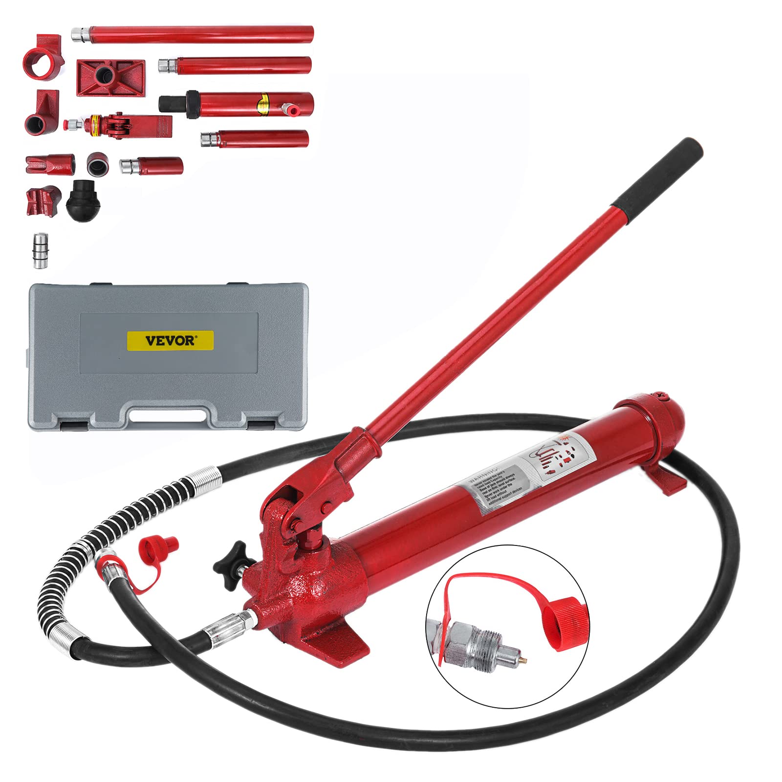 VEVOR 10 Ton Hydraulic Porta Power Kit with 55.1 Inch Oil Hose - Heavy Duty Car Jack Ram for Auto Body Frame Repair, Truck Bed Unloader & Construction Equipment - Perfect for Farm, Garage & Professional Workshop Use