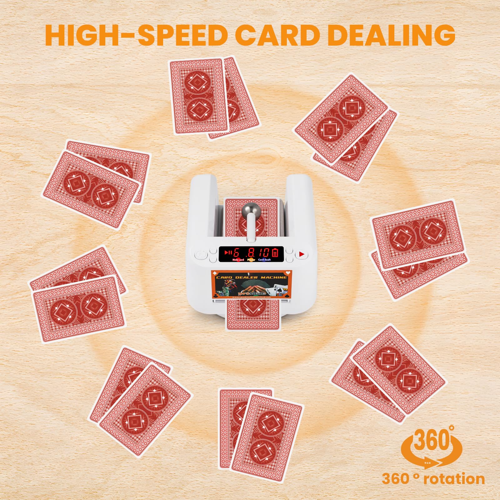 Automatic 360° Rotating Card Dealer Machine with Built-in Card Shuffler - Includes 2 Decks of Professional Playing Cards - Perfect for Texas Hold'em, Poker Nights, Casino Parties & Card Game Enthusiasts