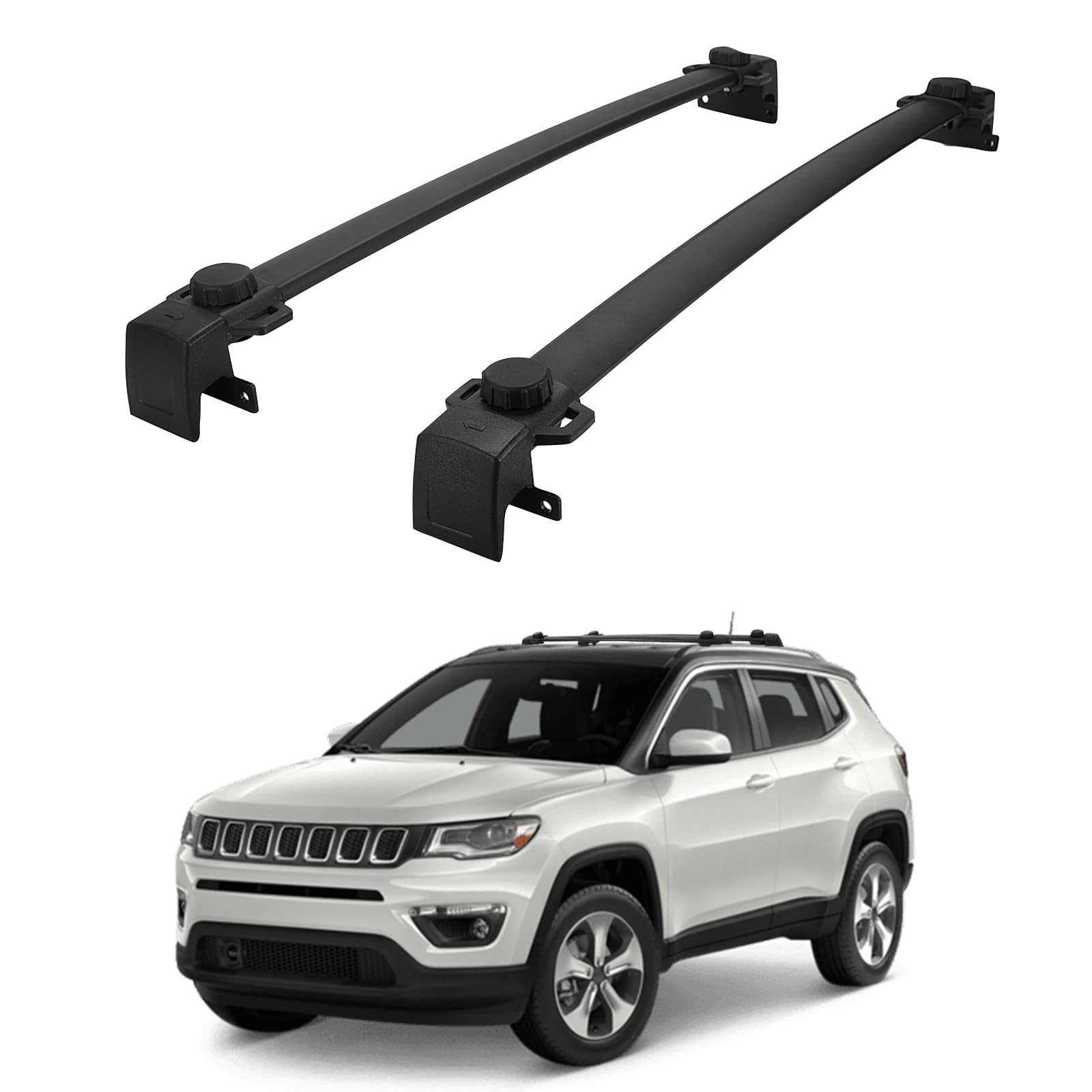 PARTOL Universal Roof Rack Cross Bars for Jeep Compass 2017-2022 & All-New 5-Door SUV Models - Heavy Duty Aluminum Cargo Carrier for Kayak, Canoe, Bike, Ski & Luggage - Perfect for Road Trips, Camping & Outdoor Adventures