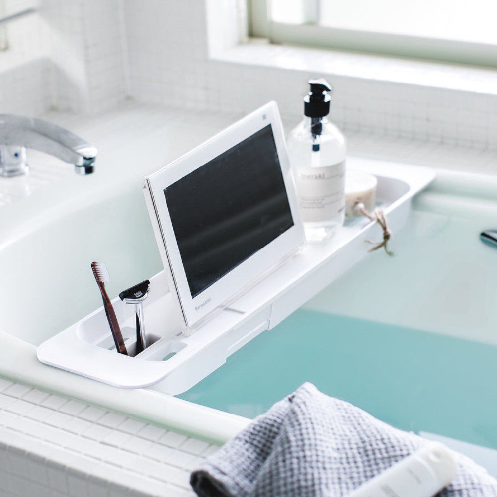 YAMAZAKI Adjustable Extendable Bathtub Tray - White | Perfect for Reading, Relaxing & Spa Days in the Tub