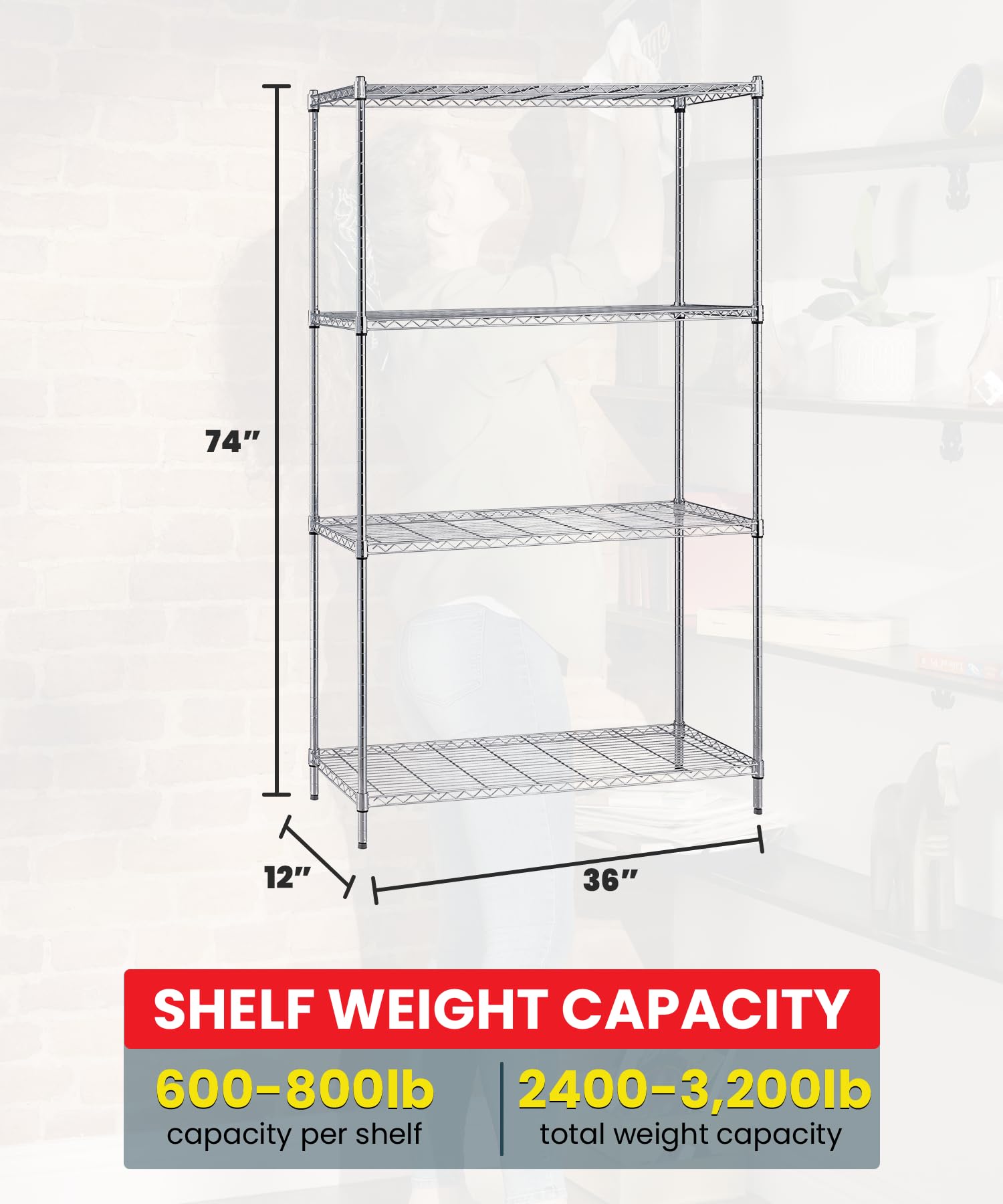 Quantum 4-Tier Wire Shelving Kit - 12x36x74