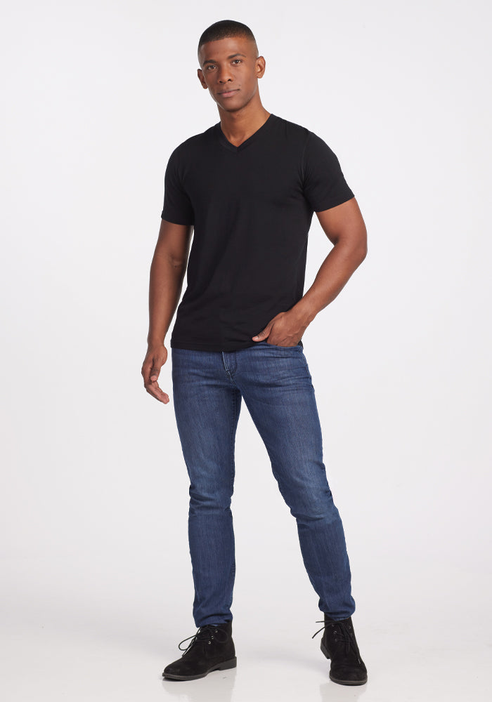 Ashton V-Neck T-Shirt for Men - Soft Cotton Crew Neck Tee in Black | Casual Wear, Layering & Everyday Comfort