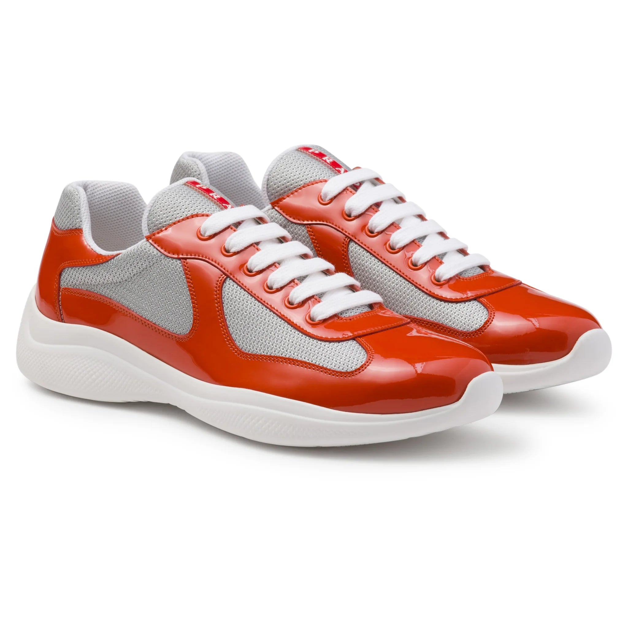 Prada Americas Cup Orange & Silver Sneakers for Men - Stylish Luxury Running Shoes for Casual Wear & Fashion Street Style