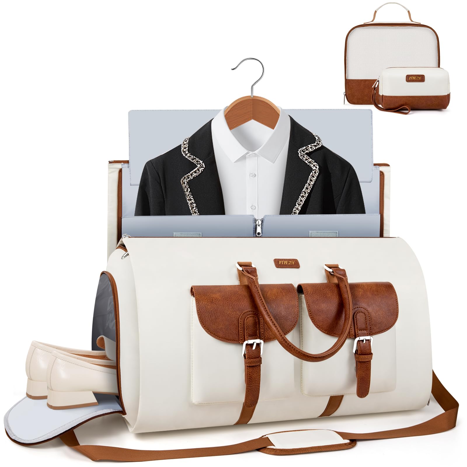 Convertible Travel Duffle Bag for Women & Men - Large Weekender Carry On Garment Bag with Shoe Pouch | 3-Piece Hanging Suitcase Set for Business Trips, Gym & Weekend Getaways