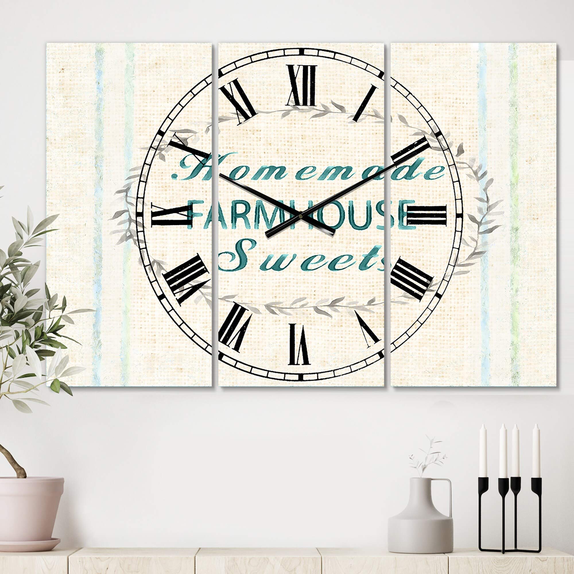 Farmhouse Florals VIII Oversized Wall Clock - 36 x 28 Inch 3-Panel Cottage Decor - Perfect for Living Room, Bedroom & Kitchen Wall Art