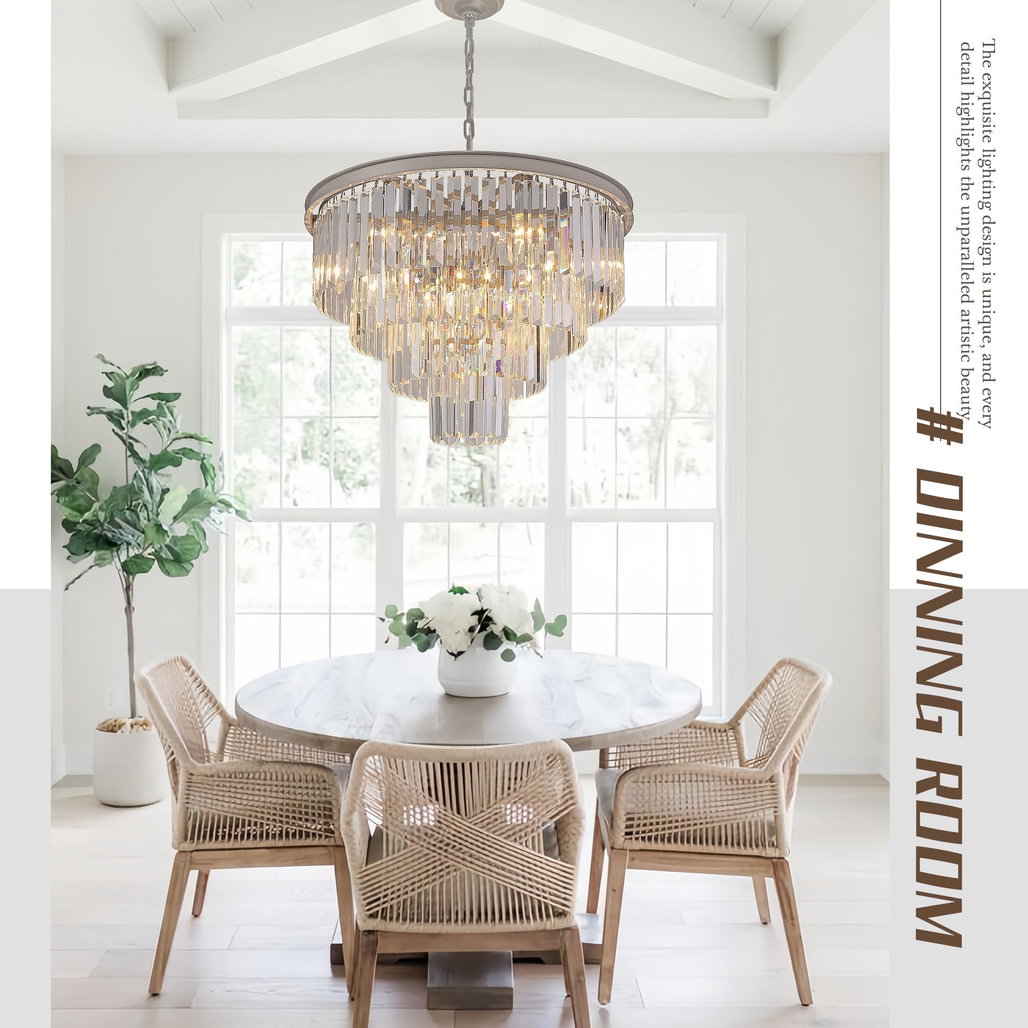 5-Light Crystal Modern Nickel Chandelier - 4-Tier Pendant Ceiling Light Fixture for Dining Room, Living Room, Bedroom & Entryway - Elegant Lighting for Home Decor, Weddings & Special Events