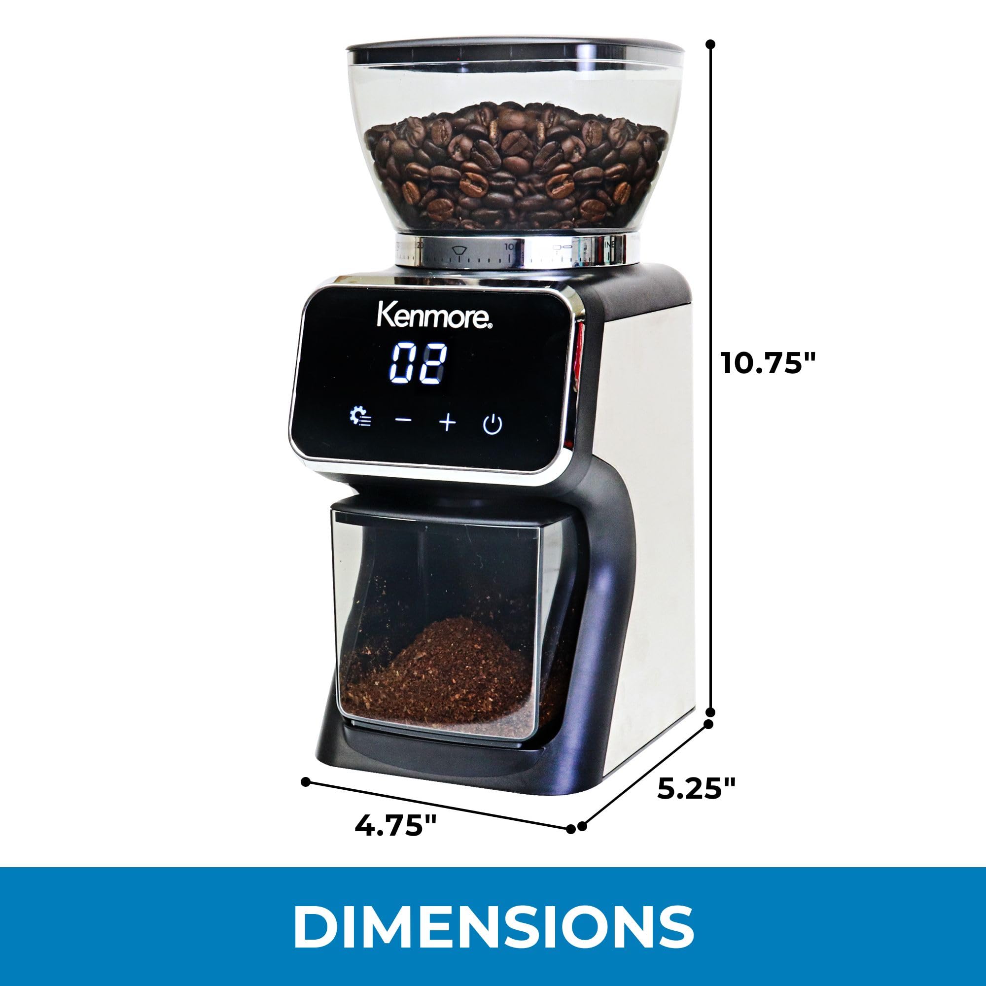Kenmore Conical Burr Coffee Grinder - 30 Precise Grind Settings for Espresso, French Press, Drip Coffee & Spices, Digital Dosing Control, Perfect for Home Brewing & Kitchen Use