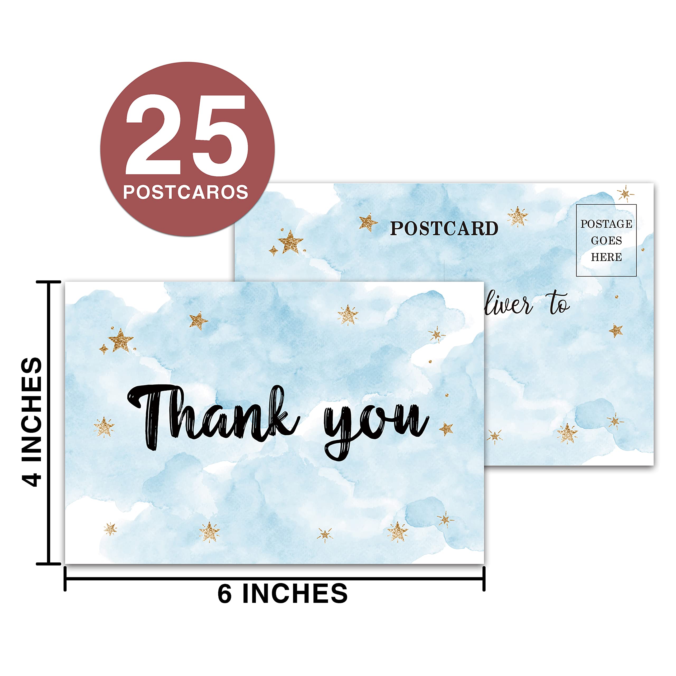 Moon and Stars Thank You Postcards - Twinkle Twinkle Little Star Double-Sided Blank Note Cards for Baby Shower, Wedding, Birthday & Business | Perfect for Celebrations, Bridal Showers & Retirement Parties | Elegant Stationery for Special Occasions