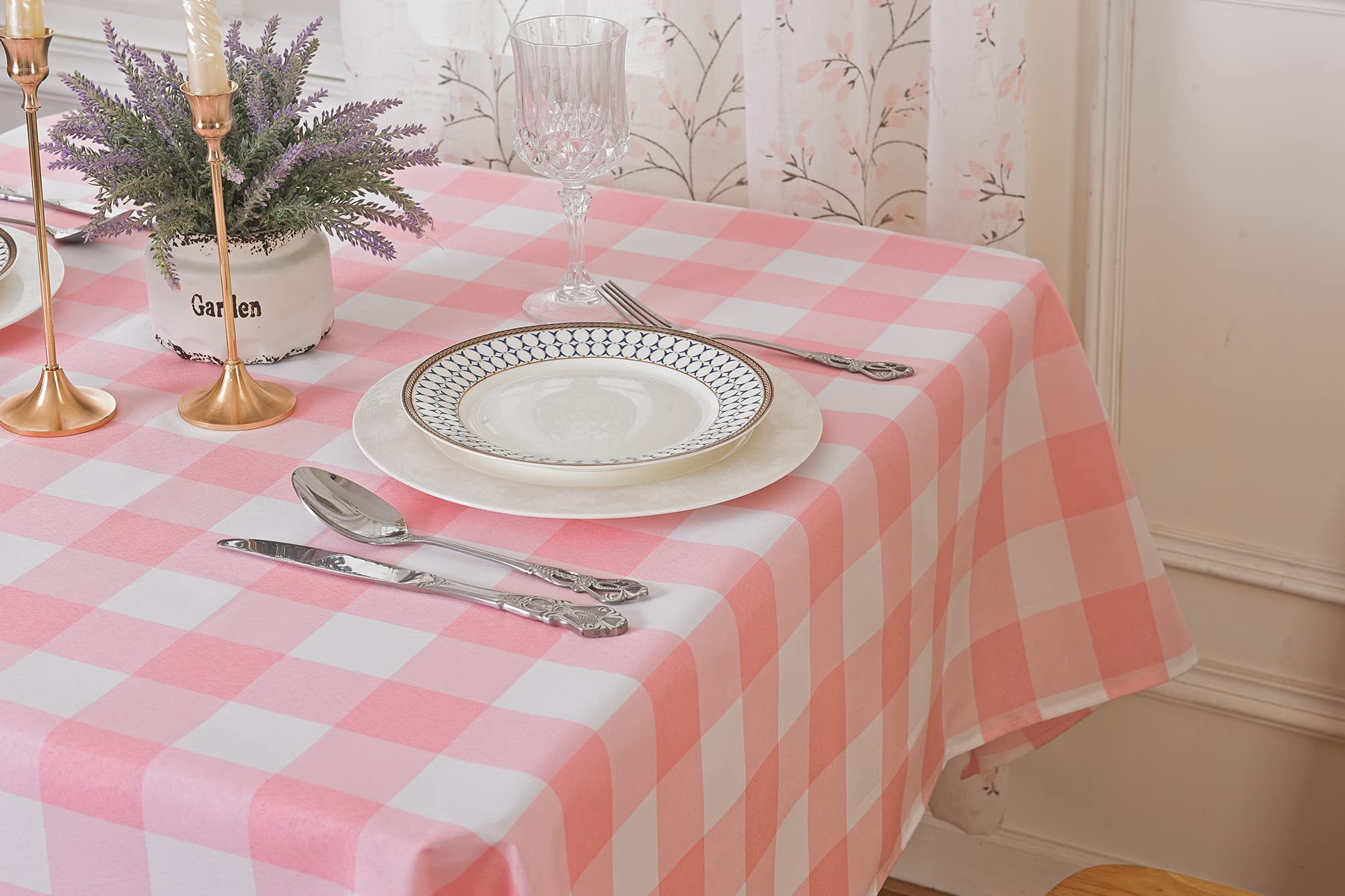 2 Pack Waterproof Polyester Checkered Tablecloth 60x84 Inch - Oil & Stain Resistant Rectangular Table Cover for Outdoor Picnics, Parties, BBQs, and Dining (Pink & White) | Perfect for Patio, Garden, and Indoor Decor