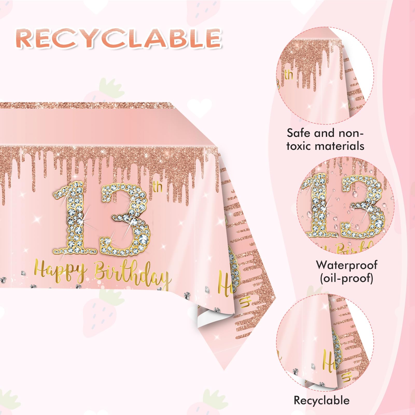 41PCS Rose Gold 13th Birthday Party Decorations Kit for Girls - Includes Happy Birthday Plates, Napkins & Tablecloth - Perfect for Teenager's 13th Birthday Celebration, Sweet 16 Party & Special Occasions