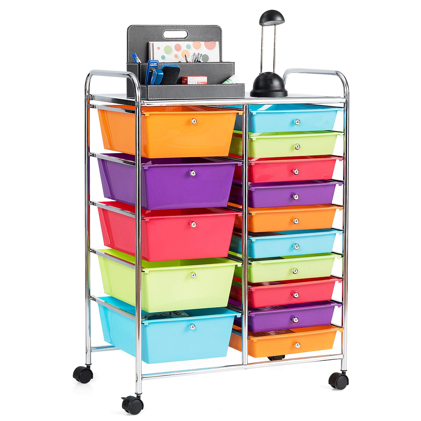 GOFLAME 15-Drawer Rolling Storage Cart - Multipurpose Mobile Organizer with Wheels for Home Office, School, Kitchen, Craft Room & Garage - Space Saving Utility Cart in Multiple Colors