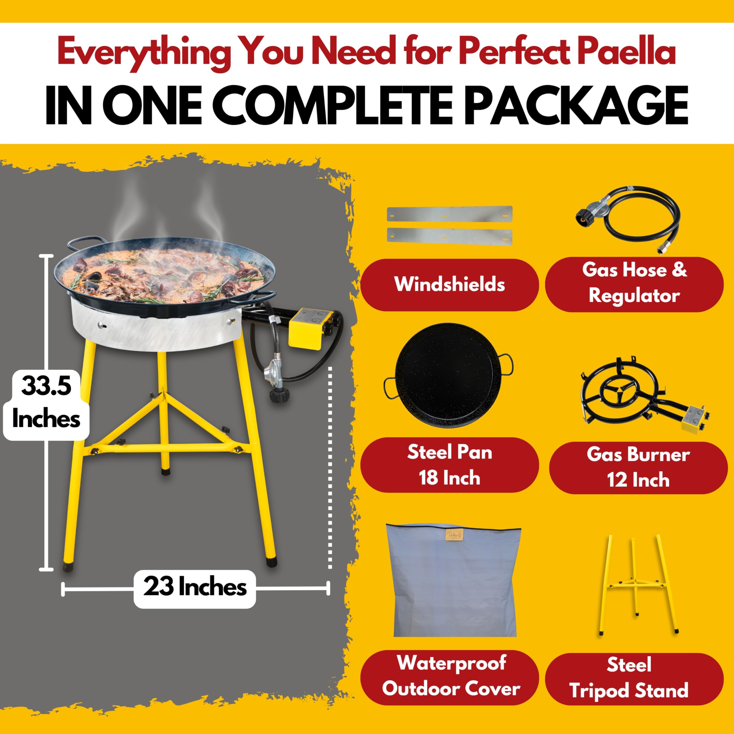 Premium 18-Inch Enameled Steel Paella Pan Set – Rust-Proof Outdoor Cooking Kit with Dual Burner Propane Stove & Stand – Serves 12 – Perfect for Backyard Parties, Camping & Spanish Cuisine