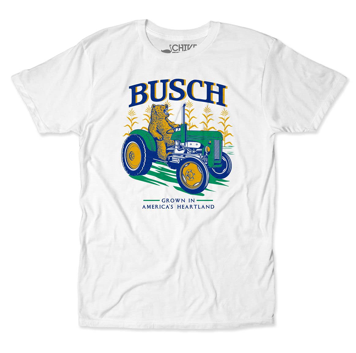 theCHIVE Busch America's Heartland Corn Beer T-Shirt - Vintage Graphic Tee for Beer Lovers & Country Music Fans - Perfect for Casual Wear, Concerts & Tailgating