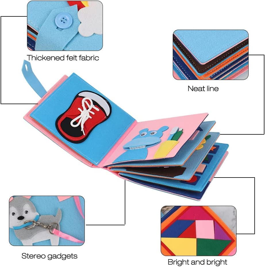 HIQE-FL Montessori Quiet Book - 3D Felt Sensory Busy Book for Toddlers | Educational Learning Toy for Life Skills Development | Perfect for Travel, Preschool & Quiet Time Activities