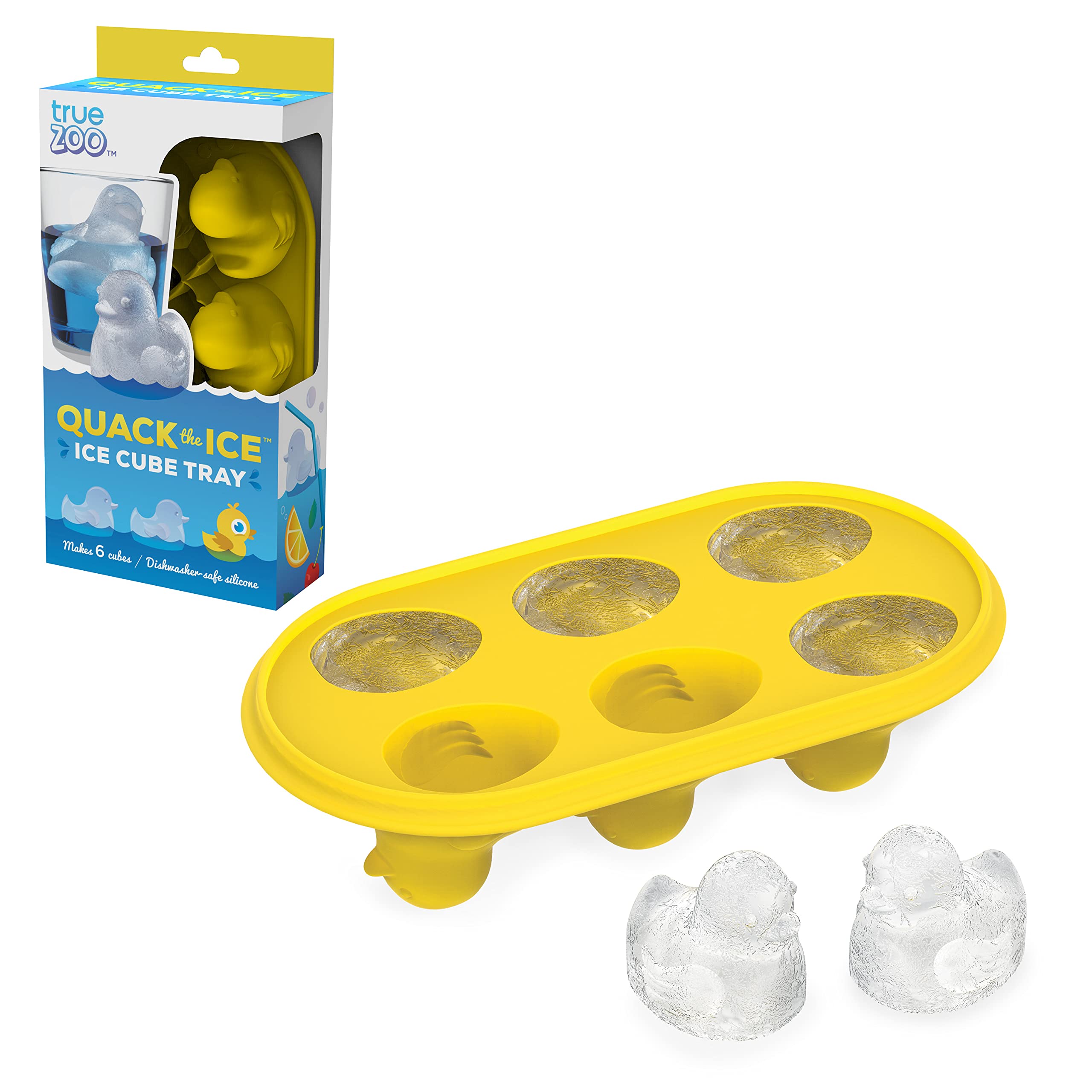 TrueZoo Quack the Ice Duck Ice Cube Tray - Large Novelty Animal Ice Mold Makes 6 Yellow Duck-Shaped Cubes (Set of 1) - Perfect for Cocktails, Kids Drinks & Party Decorations