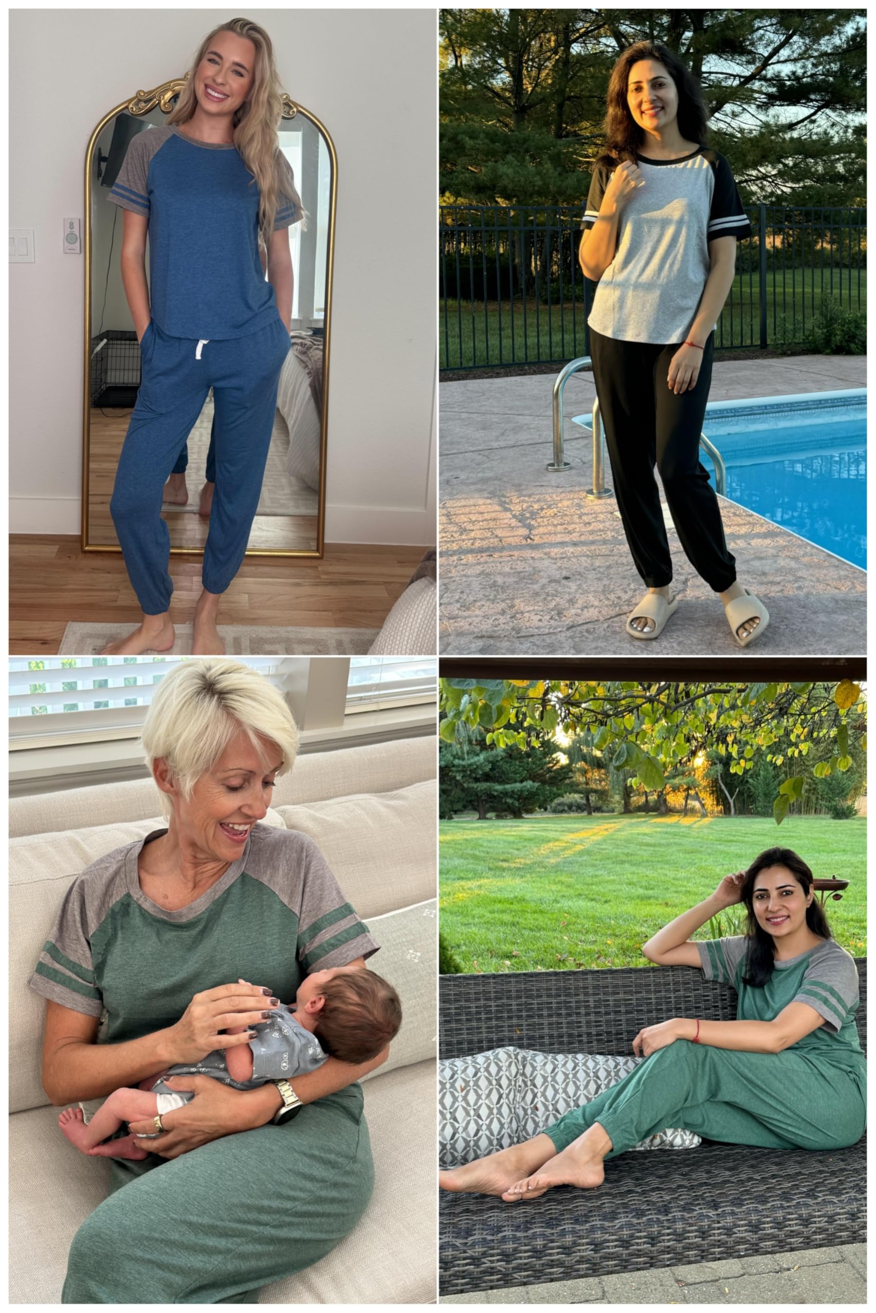 Ekouaer Women's Lounge Set - 2 Piece Pajama Set with Short Sleeve Crewneck Top & Jogger Pants | Soft Comfortable Tracksuit for Home, Sleep & Relaxation | Perfect for Lounging, Yoga & Casual Wear