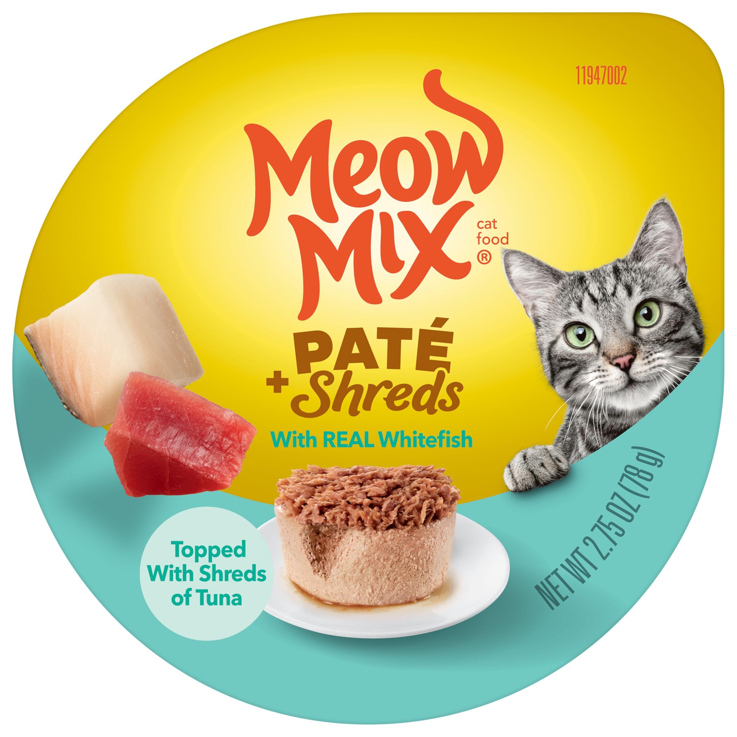 Meow Mix Paté & Shreds Wet Cat Food Variety Pack - 12 Seafood & Poultry Flavored 2.75oz Cups | Grain-Free Wet Cat Food for Adult Cats | Perfect for Picky Eaters, Travel & Mealtime Variety
