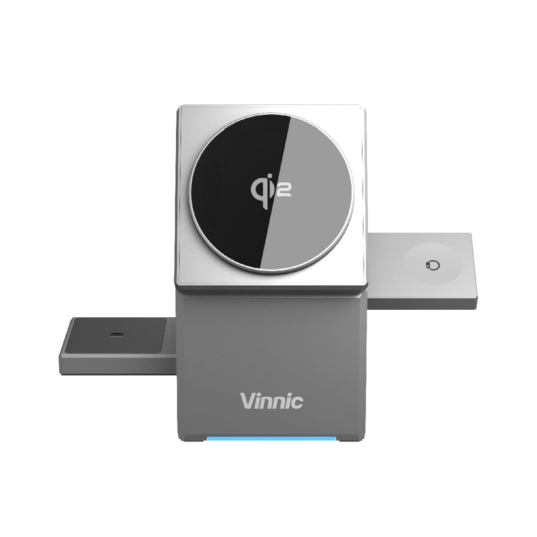 Vinnic OWL PEAK 3-in-1 Qi2 Magnetic Wireless Charger Stand for iPhone 15/14/13, Apple Watch & AirPods - Fast Charging Pad for Home, Office & Travel