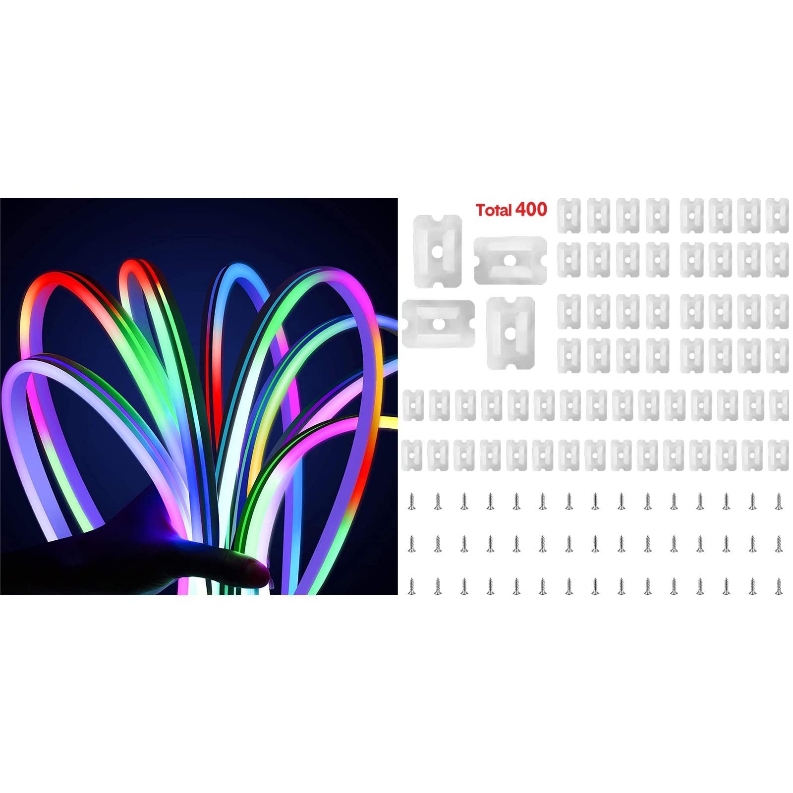 Dreamcolor LED Neon Flex Rope Lights - 16.4ft RGB Magic Color Changing Rainbow LED Strip Lights with Remote & 400 DIY Accessories for Bedroom, Party, Wedding Decoration