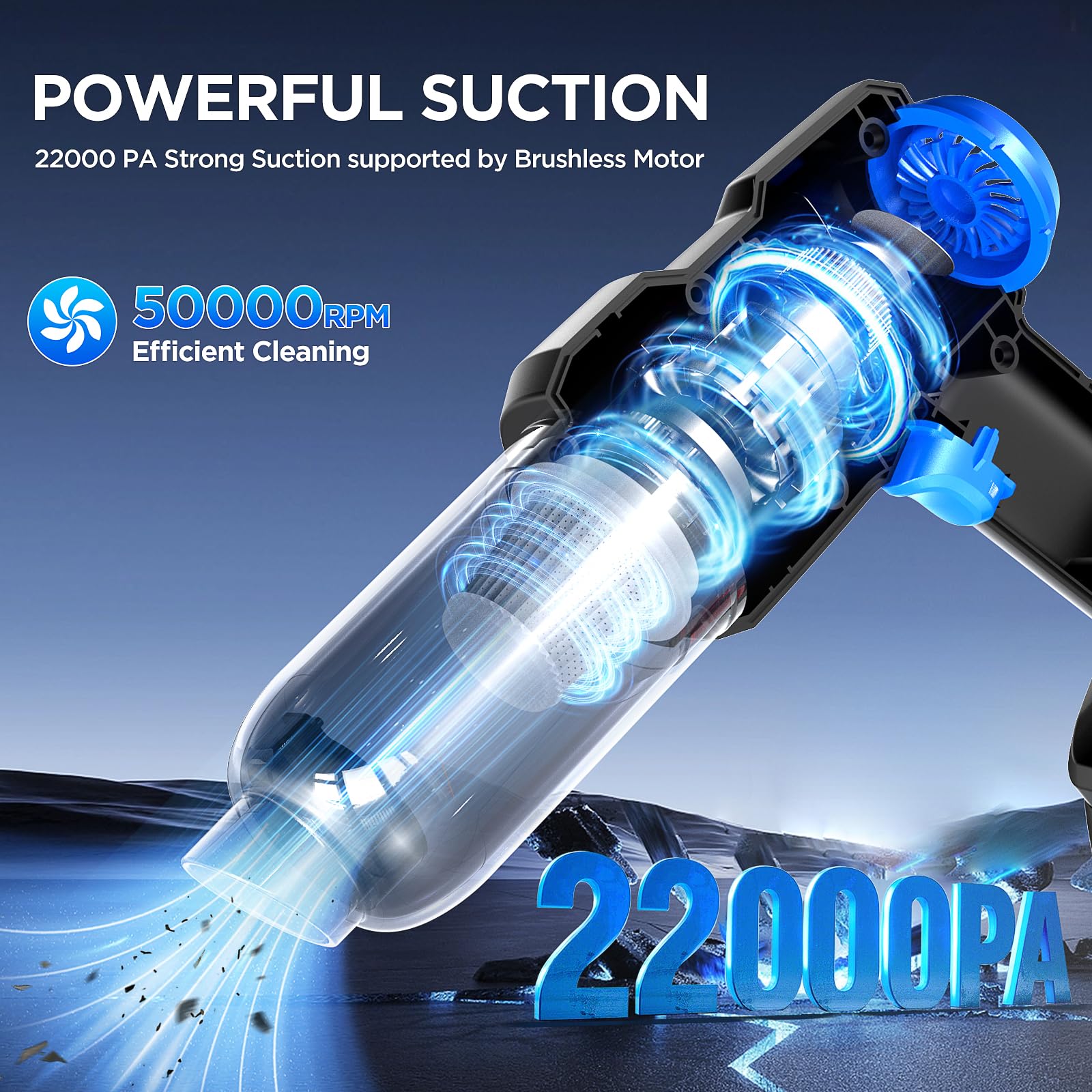 WOKEGI 22000Pa Cordless Handheld Car Vacuum Cleaner - Rechargeable Wet/Dry Portable Vacuum with Brushless Motor, 12 Accessories for Car Detailing, Home & Office Cleaning