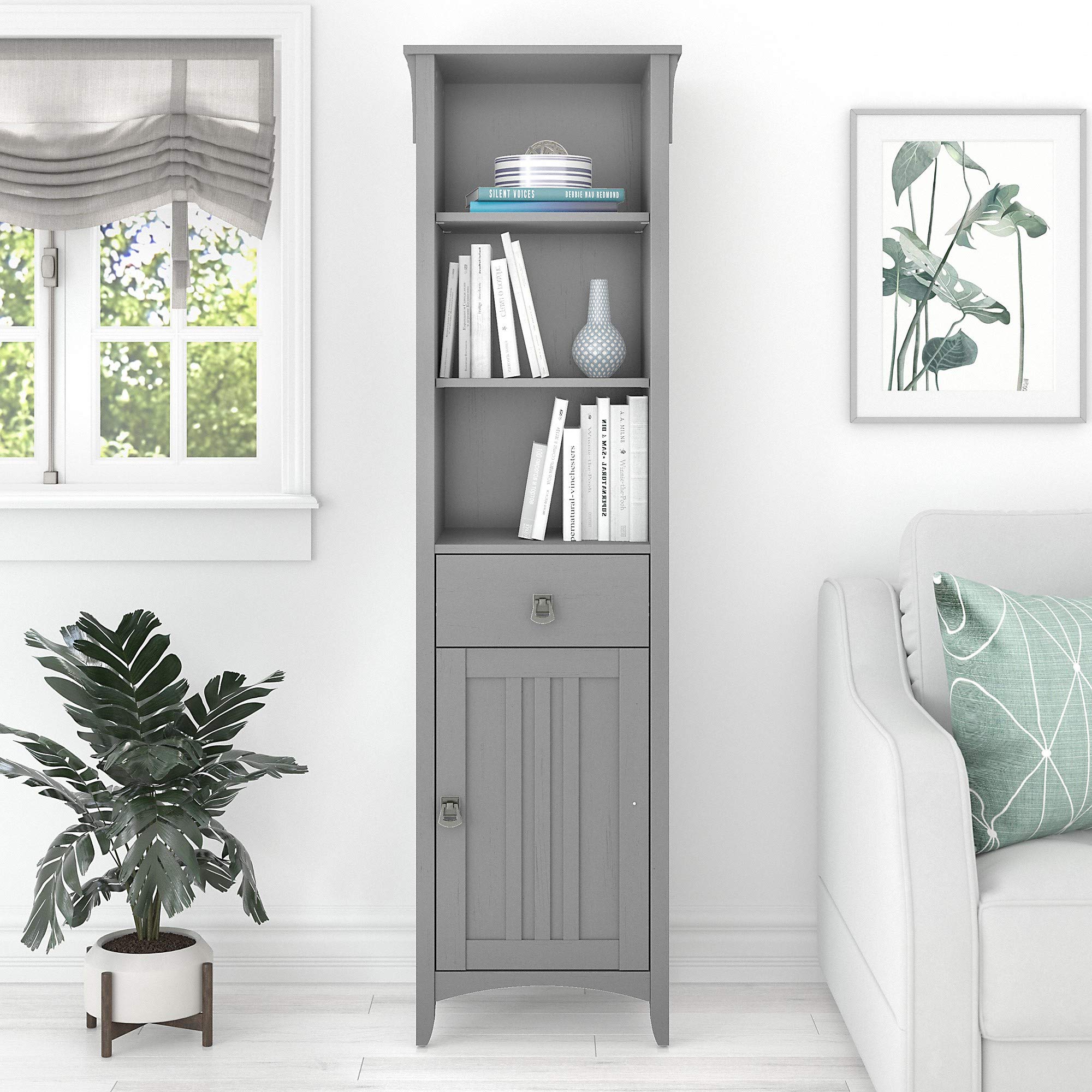 Bush Furniture Salinas Tall Narrow Bookcase Cabinet - 5-Shelf Storage Organizer for Home Office, Living Room & Bedroom - Perfect for Books, Decor & Storage Needs