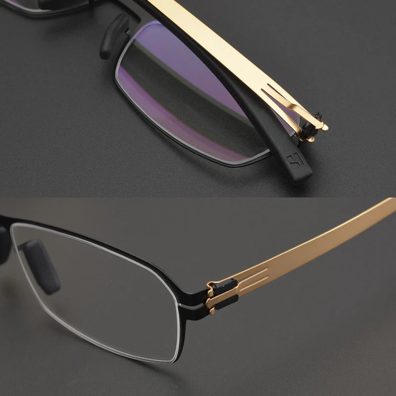Black Unisex Semi-Rimless Square Screwless Steel Eyeglasses Frame 49006 - Perfect for Reading, Work & Fashion Accessories