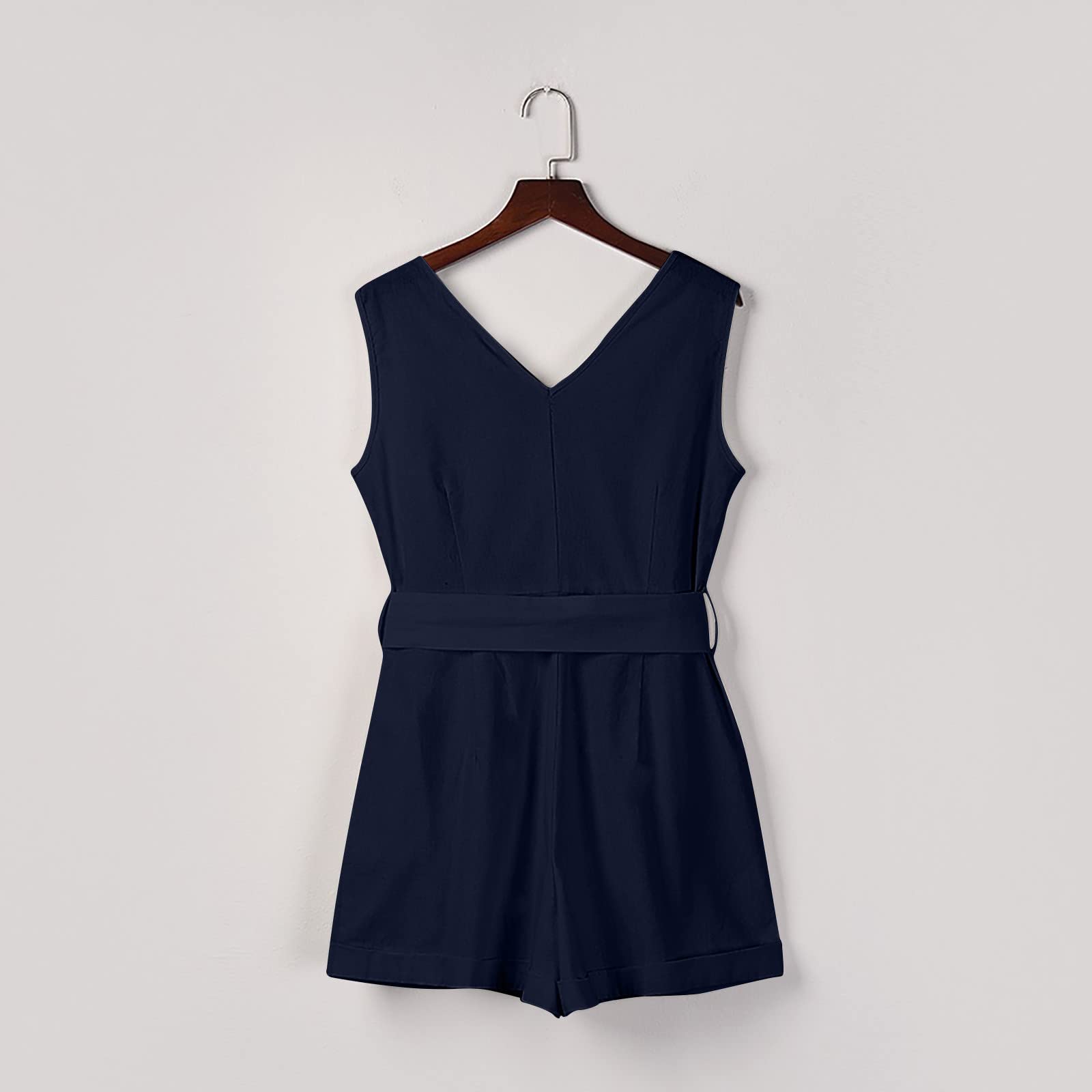 Women's Casual Sleeveless Romper Jumpsuit - Summer 2024 Belted Overalls & Dressy Beach Playsuit | Perfect for Vacation, Pool Parties & Outdoor Adventures