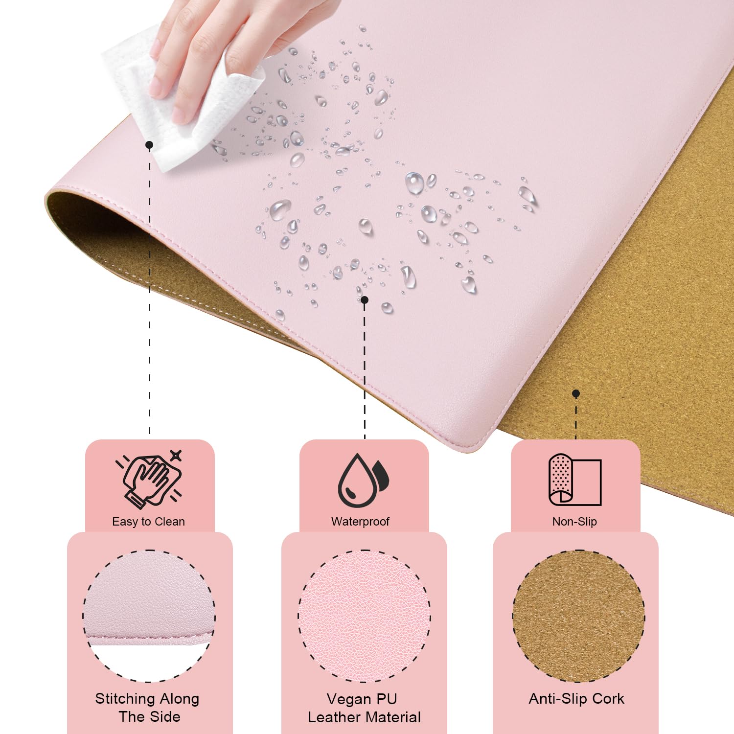 Premium Dual-Sided Desk Pad - Natural Cork & PU Leather Mouse Mat for Office & Home - Non-Slip Desk Protector (23.6