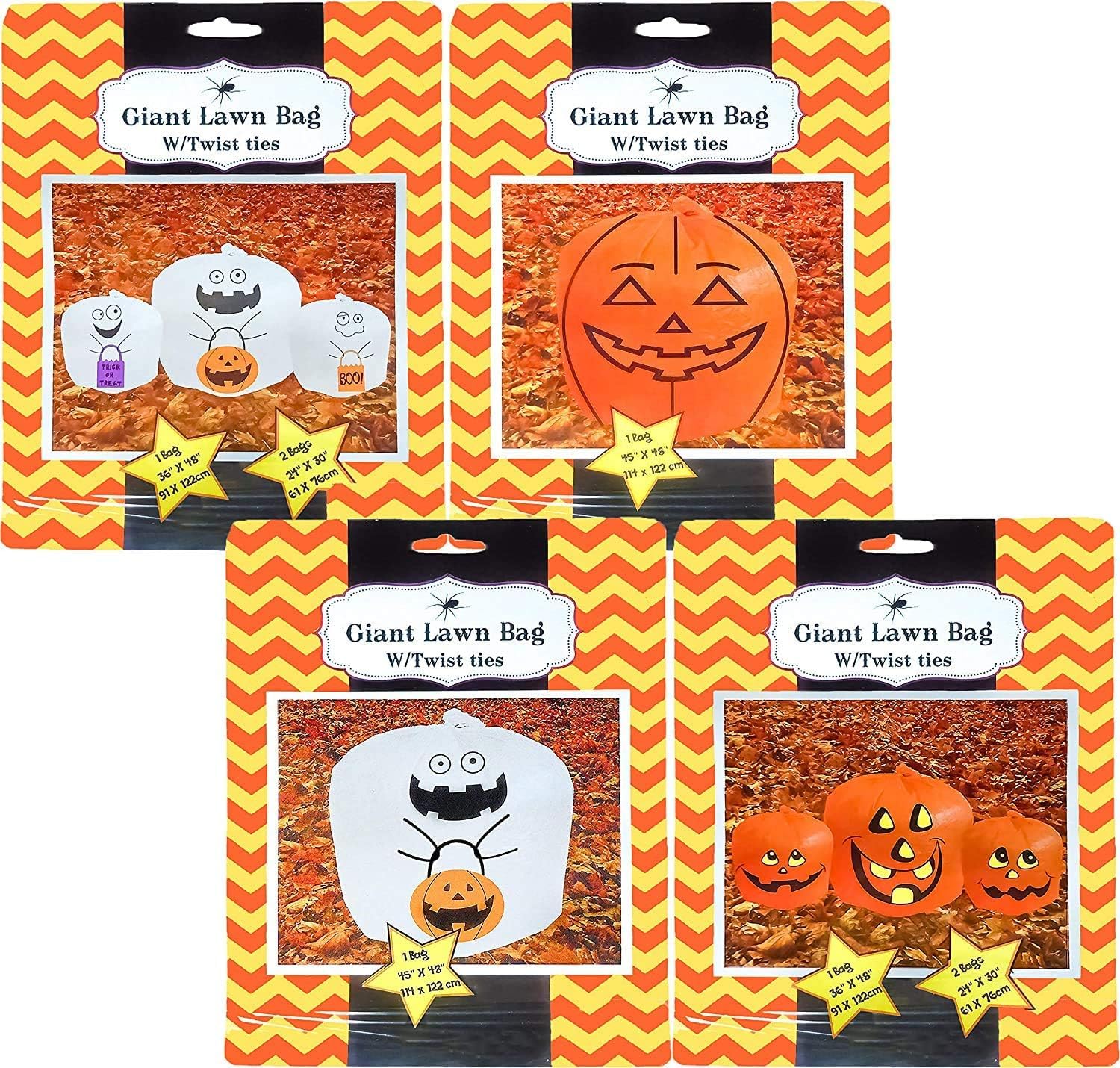 Halloween Giant Lawn Bags Set of 4 - Pumpkin & Ghost for Outdoor Decor