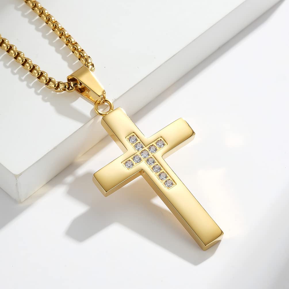 SHNIAN Black Cubic Zircon Cross Pendant Necklace for Men & Women - Religious Jewelry Gift