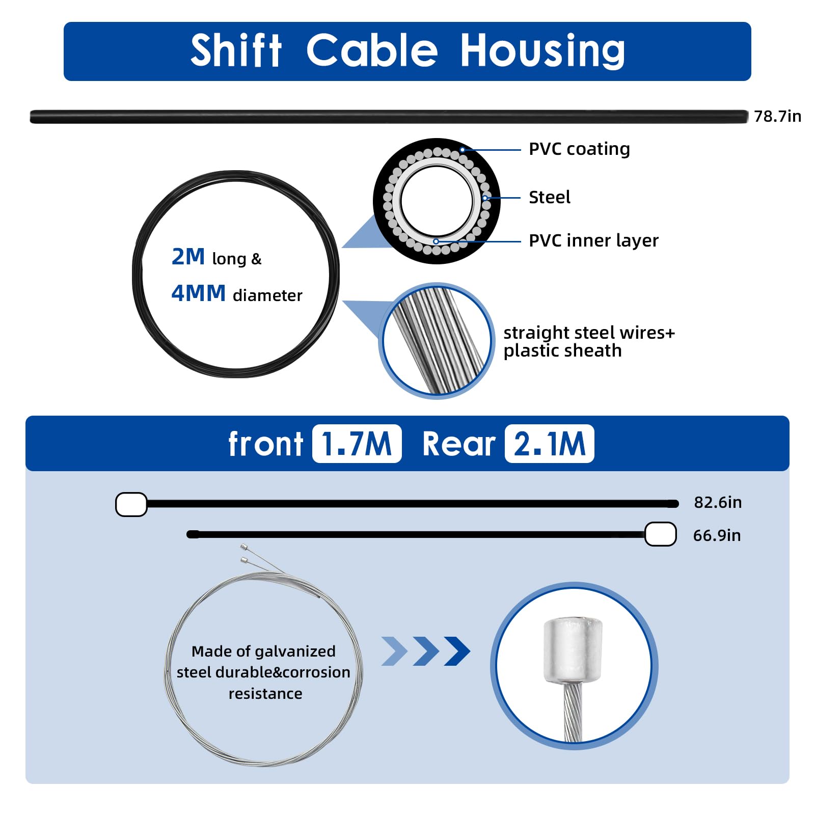 Universal Bike Brake & Shift Derailleur Cable Kit - Standard Bicycle Transmission Line with Cable End Caps & O-Rings - Compatible with Front/Rear MTB & Road Bikes - Perfect for Bike Maintenance & Repair (Mountain, Road, Commuter Cycling)