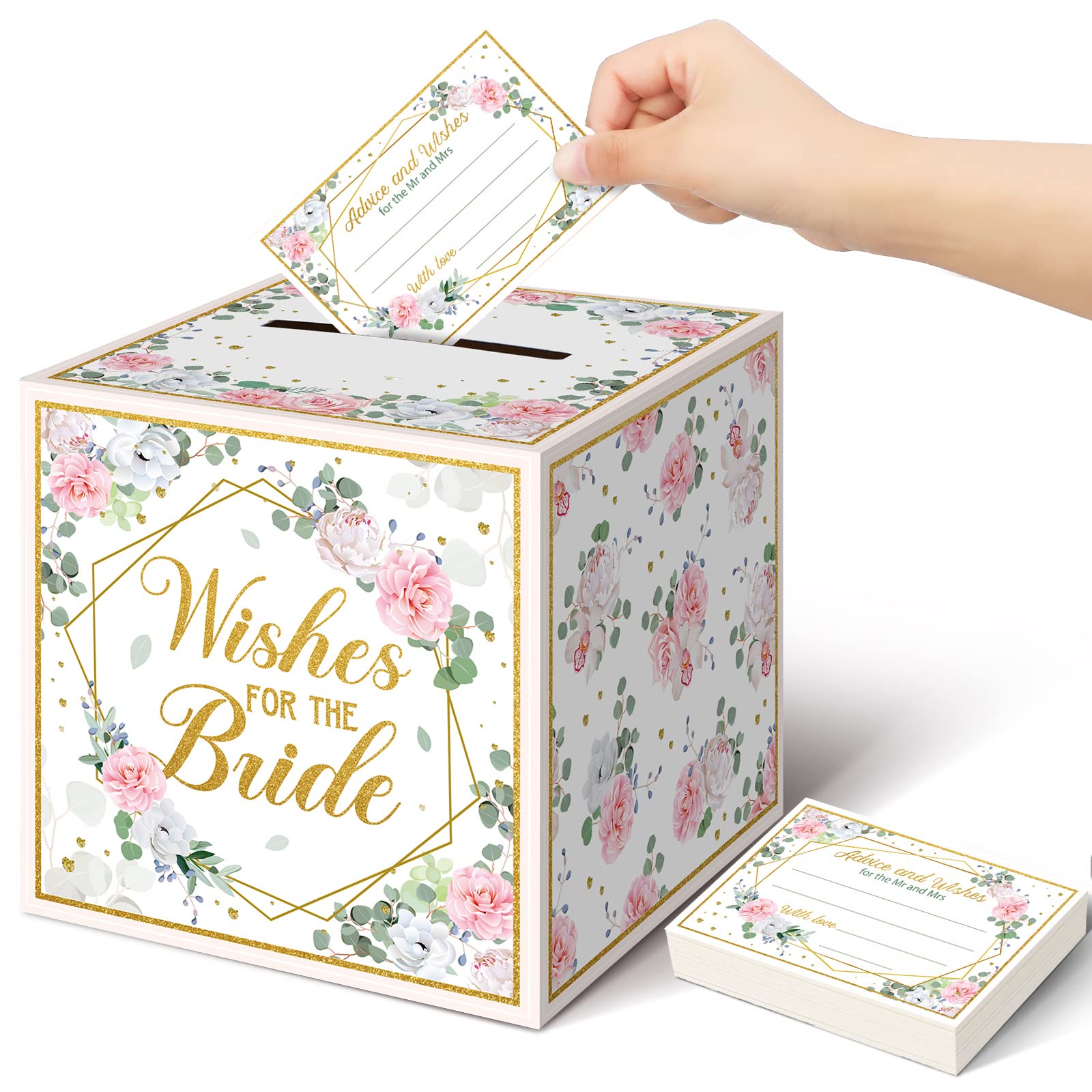 Geosar 51-Piece Floral Bridal Shower Advice Cards Set with Decorative Box - Wedding Wishes Cards for Bridal Party, Guest Book Alternative - Perfect for Wedding Decor, Bridal Shower Games & Keepsake Memories
