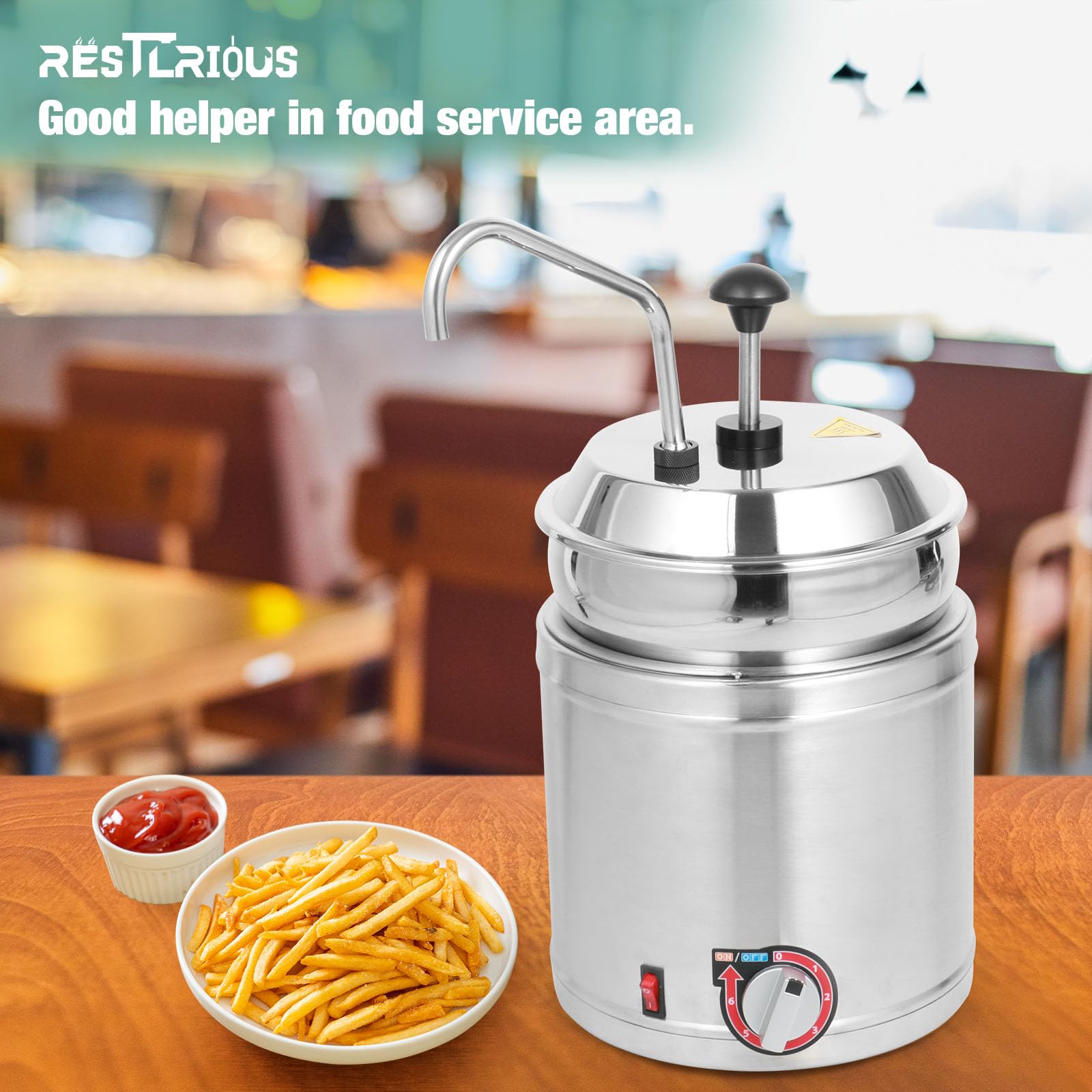 Commercial Electric Hot Fudge Dispenser with Temperature Control - 7QT Round Nacho Cheese Warmer with Stainless Steel Pot & Pump - Perfect for Buffets, Cake Shops, Restaurants & Home Kitchens - 110V/200W - Ideal for Melting Chocolate, Serving Cheese Fondue & Keeping Sauces Warm