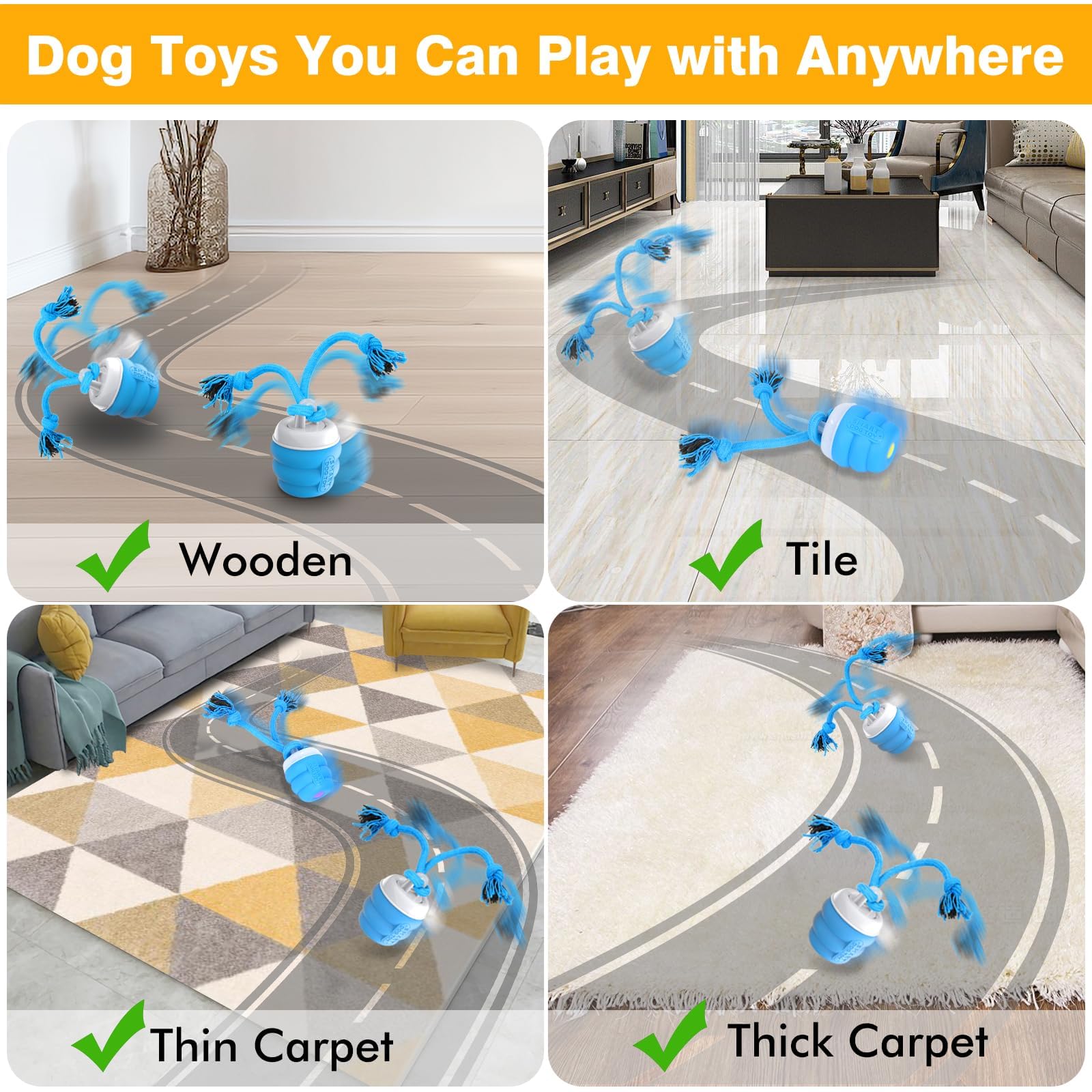 PUHOHUN Interactive Dog Toys Ball - Rechargeable Automatic Moving Ball for Small, Medium & Large Dogs - Fun Pet Toy to Relieve Boredom & Anxiety - Perfect for Indoor Play, Training & Exercise (Blue)