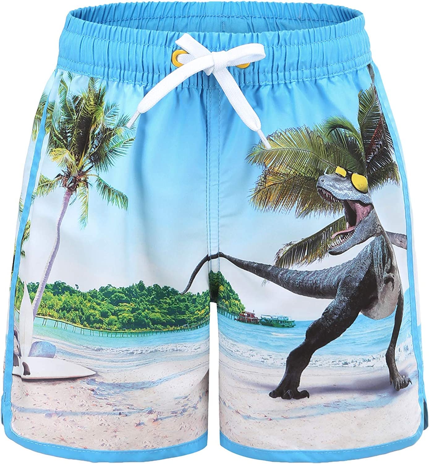 HowJoJo Boys Dinosaur Swim Trunks - Quick Dry 3D Printed Swim Shorts with UPF 50+ Sun Protection for Beach, Pool & Summer Water Activities