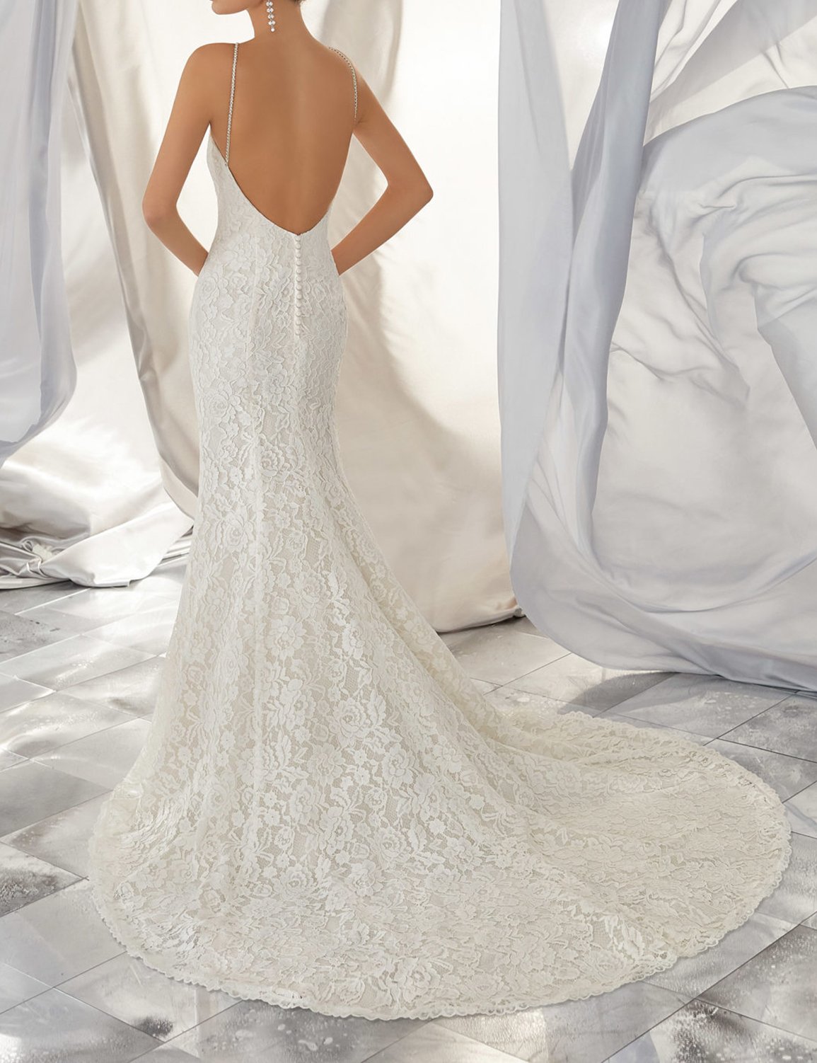 2018 Elegant Spaghetti Strap Lace Wedding Dress for Women - Simple A-Line Sweep Train Formal Gown SHWD10 | Perfect for Beach Weddings, Vow Renewals & Romantic Photoshoots