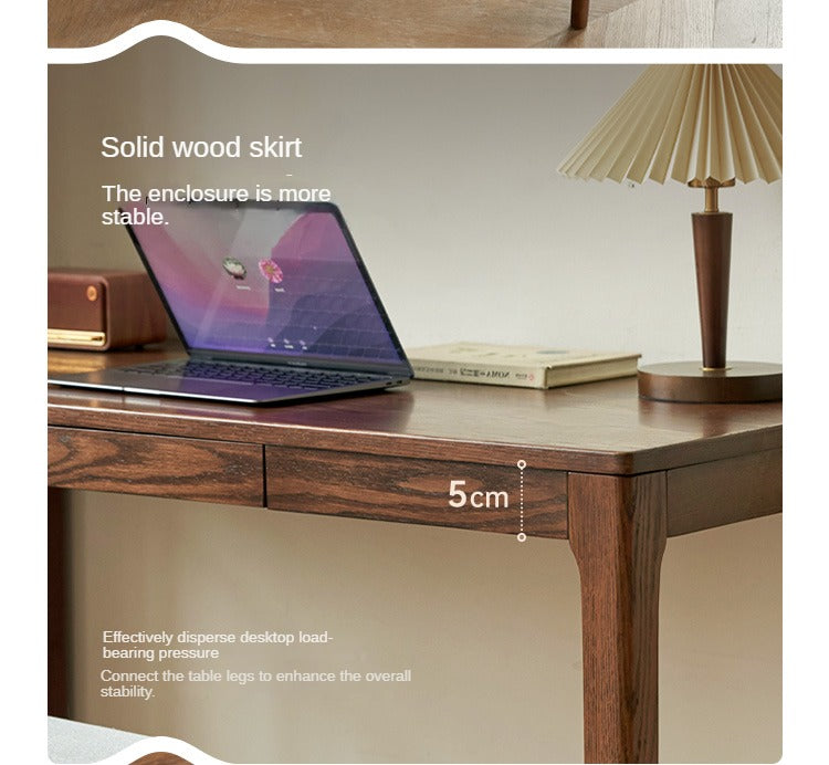 Solid Oak Wood Office Desk in Walnut Finish - Stylish & Durable Workspace Solution for Home Office, Study Room or Business