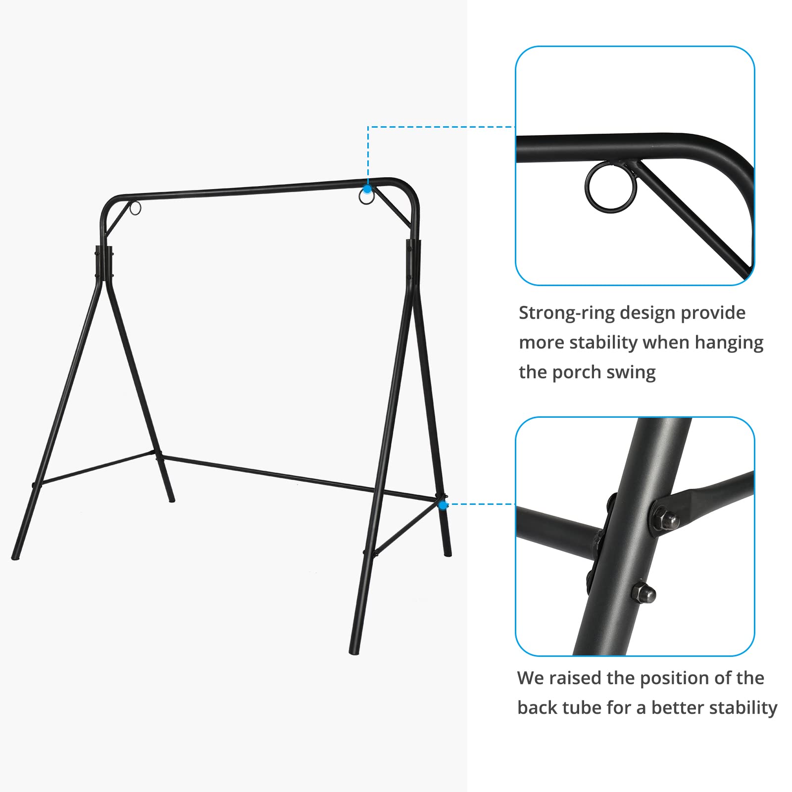 Outdoor Metal Patio Swing Bench with A-Frame Stand - Heavy Duty 550LB Capacity Powder Coated Steel Swing Seat & Frame - Perfect for Backyard, Garden, Porch or Deck Relaxation (Matte Black)