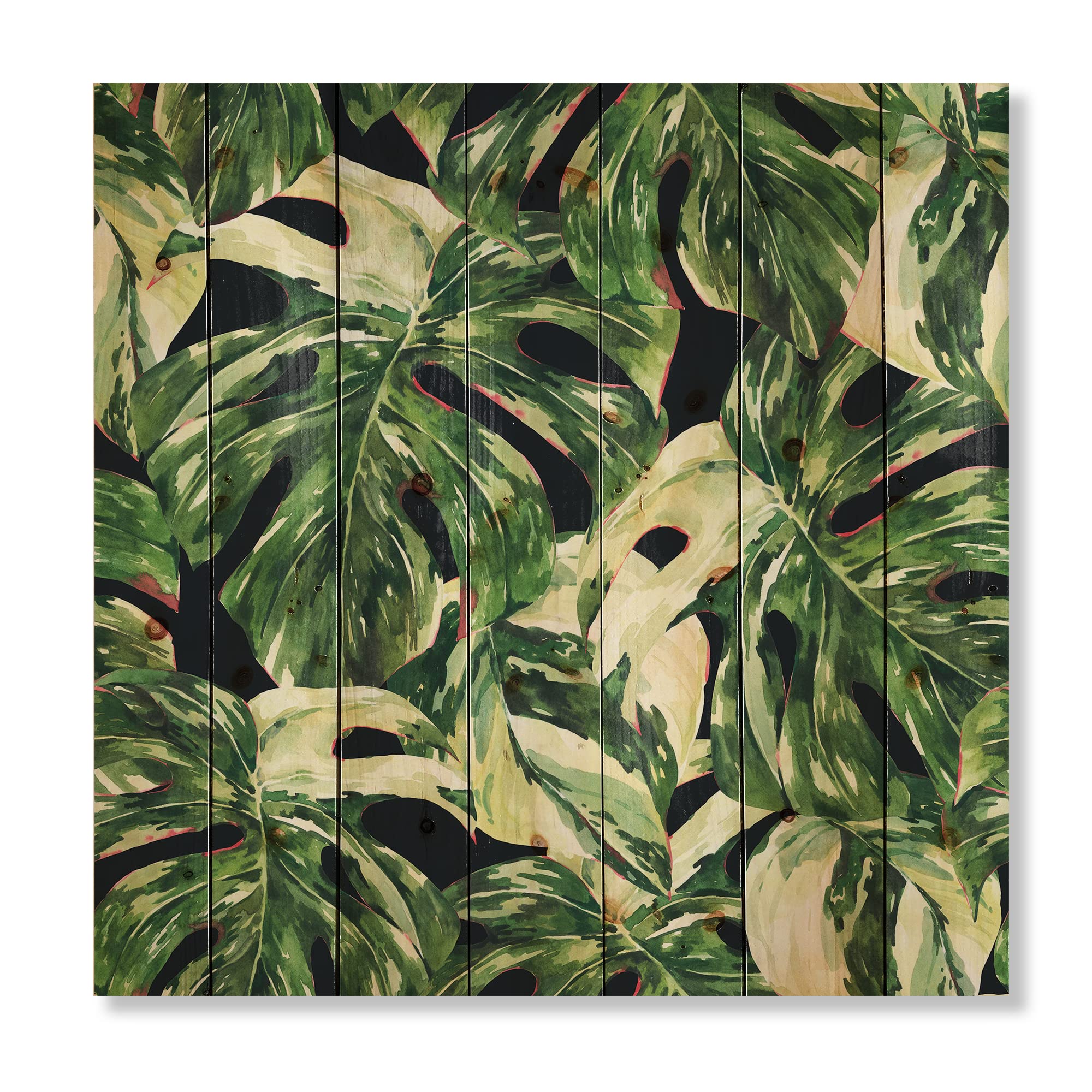 Exotic Tropical Leaf Wall Decor - Natural Pine Wood Art with Large Floral Prints, Green Wooden Wall Panels for Living Room, Bedroom & Office Decoration