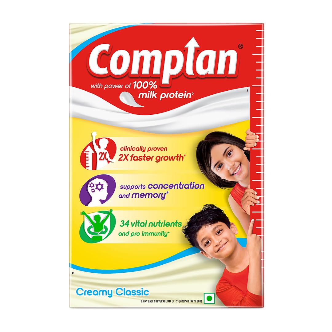 Complan Kids Nutrition Drink Powder - Creamy Classic Flavor, 500g Carton | High Protein & 34 Essential Vitamins for Child Growth | Perfect for Breakfast, School Lunch & After-School Snacks
