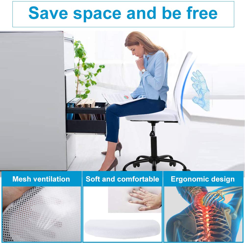 Ergonomic Home Office Chair - Adjustable Height Mid Back Mesh Computer Desk Chair for Students & Professionals - Modern No Armrest Rolling Swivel Task Chair (White) - Perfect for Small Offices, Gaming & Remote Work