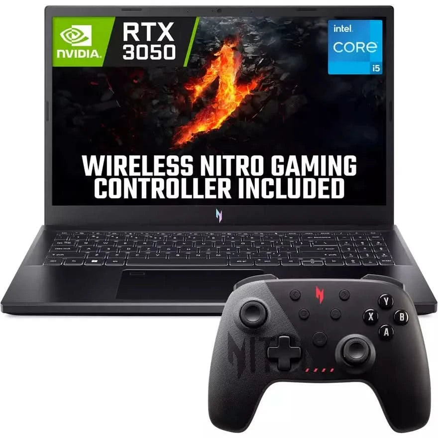 Acer Nitro V15 Gaming Laptop Bundle with Wireless Controller - Intel Core i5-13420H, NVIDIA RTX 3050, 8GB RAM, 512GB SSD, 15.6