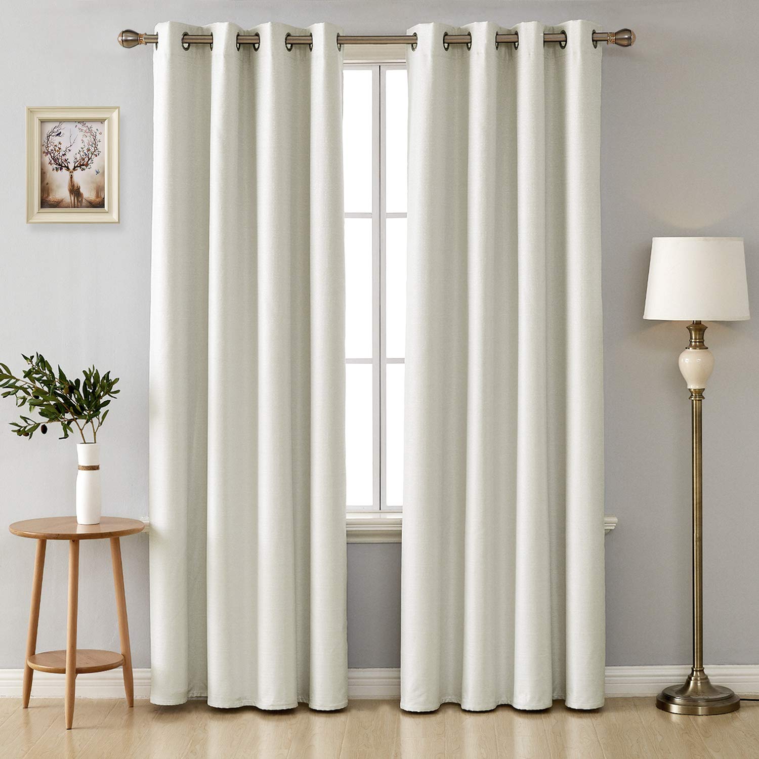 Deconovo 100% Blackout Thermal Insulated Linen Curtains - 2 Panels Set (52x84 Inches, Cream White) for Bedroom & Living Room - Soundproof Room Darkening Window Drapes for Better Sleep & Energy Efficiency